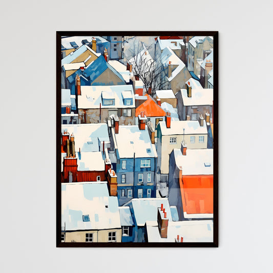 A Poster of snowy urban roofs of london - A Snow Covered Rooftops Of A Town Framed Art