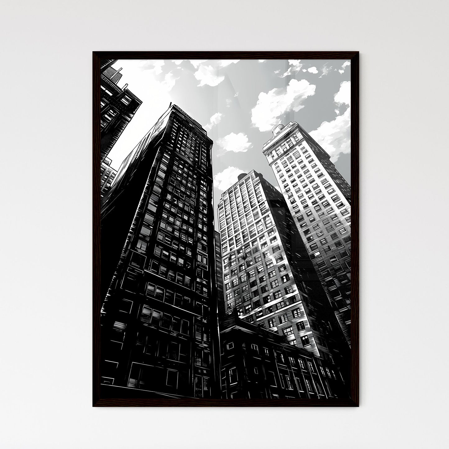 A Poster of art deco minimalism - A Group Of Tall Buildings Framed Art