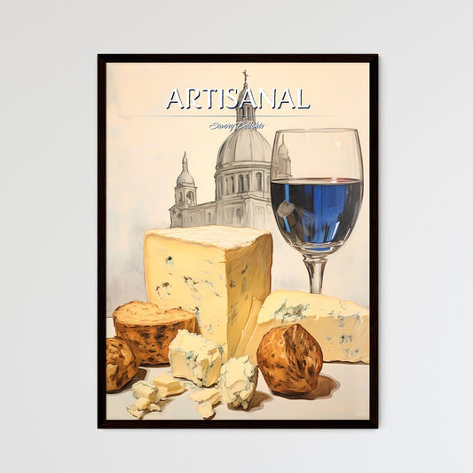 A Poster of Gorgonzola cheese on beige background sketchbook art - A Glass Of Wine Next To Cheese And Bread Default Title
