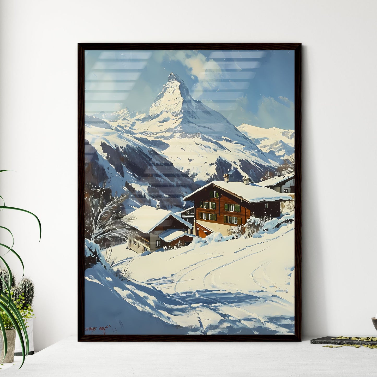 A Poster of Matterhorn - A Snowy Mountain With Houses And Trees Default Title