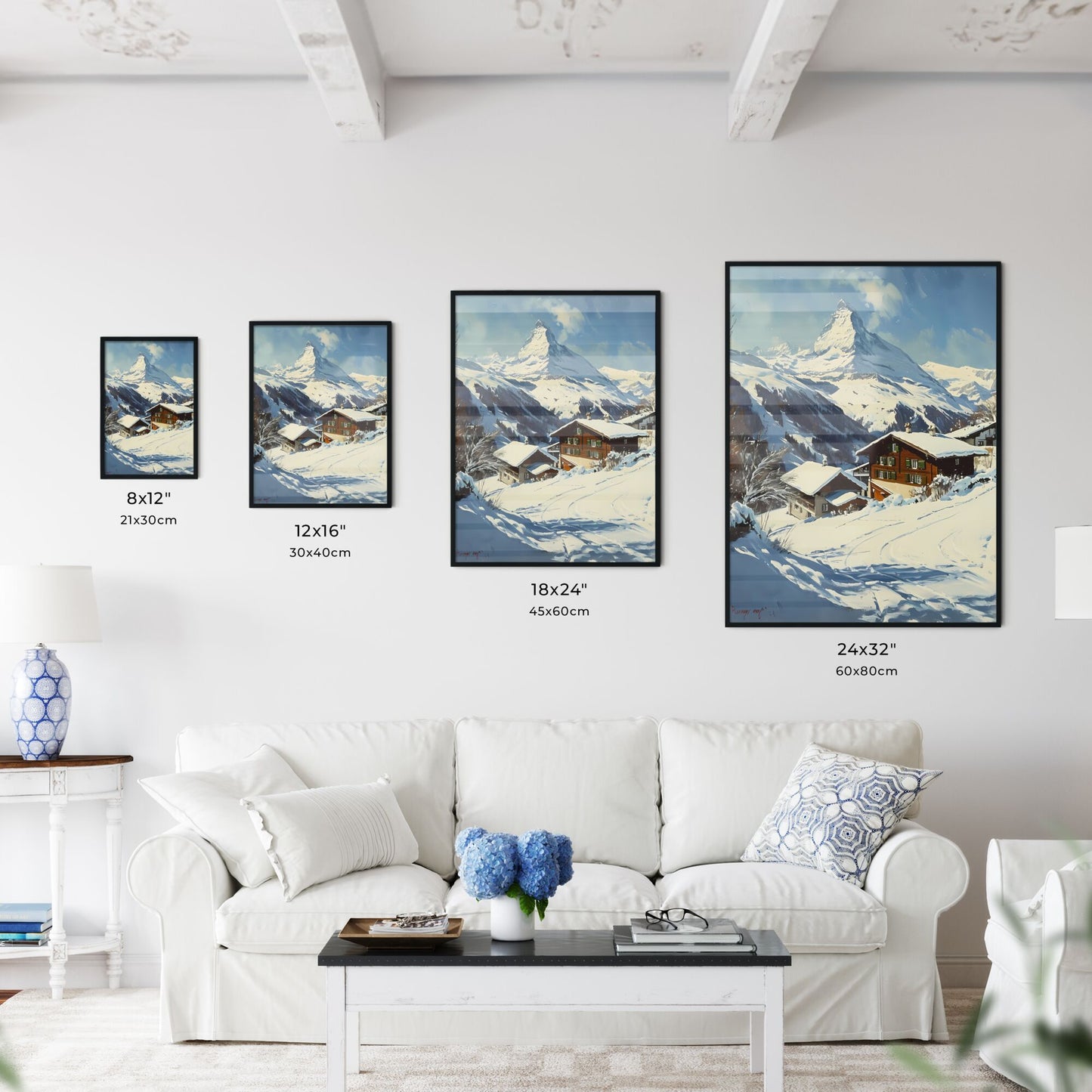 A Poster of Matterhorn - A Snowy Mountain With Houses And Trees Default Title