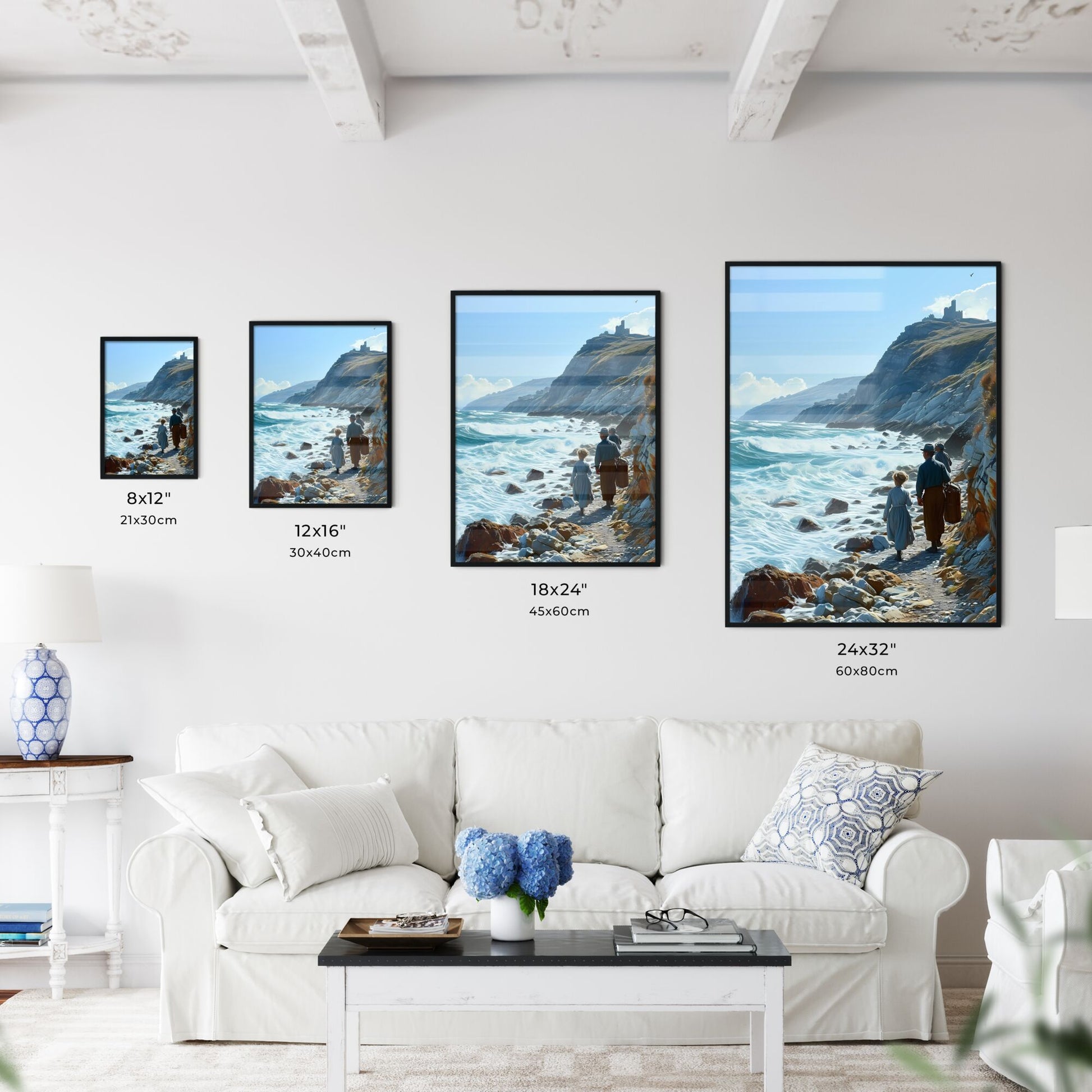 A Poster of bathing scene - A Group Of People Walking On A Rocky Beach Default Title