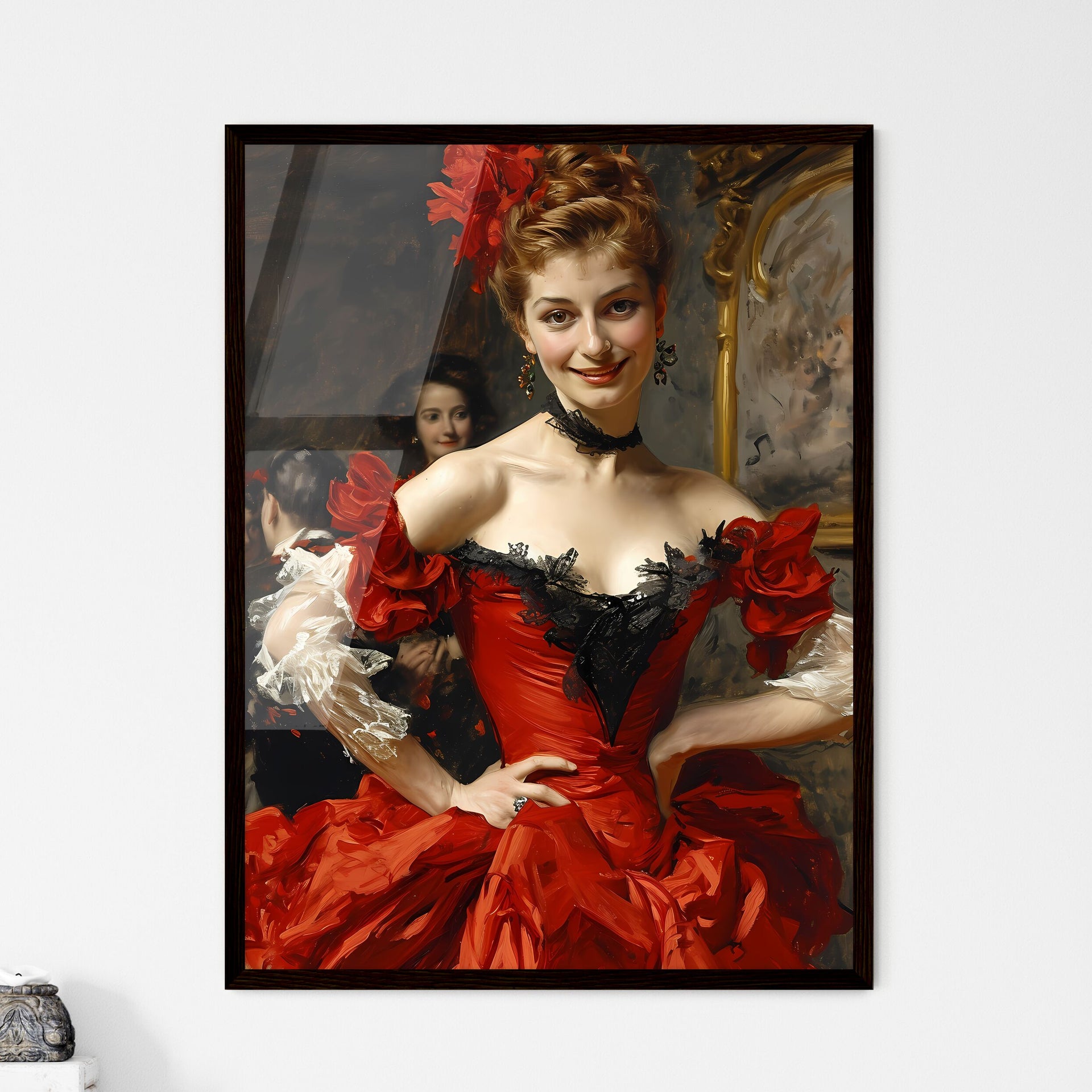 moulin rouge red dress A Poster of advertising - A Woman In A Satine's Red Dress (moulin Rouge)