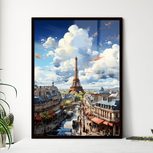 A Poster of the roofs of paris - A City With A Tower And Buildings Framed Art