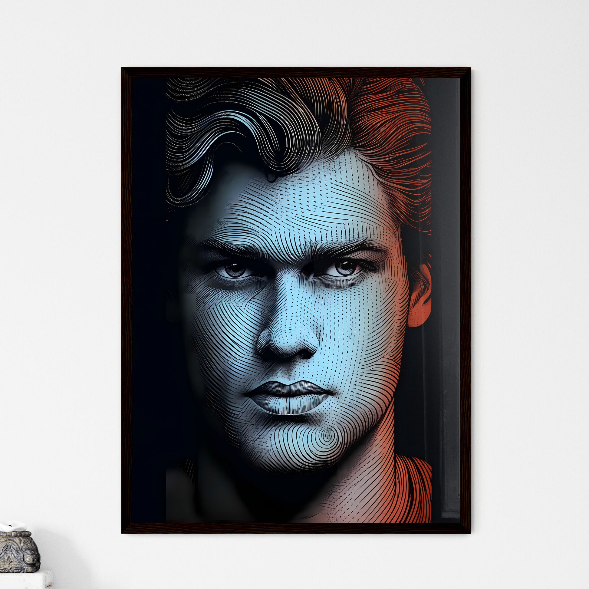 A Poster of line drawing of handsome masculi - Framed Art Print