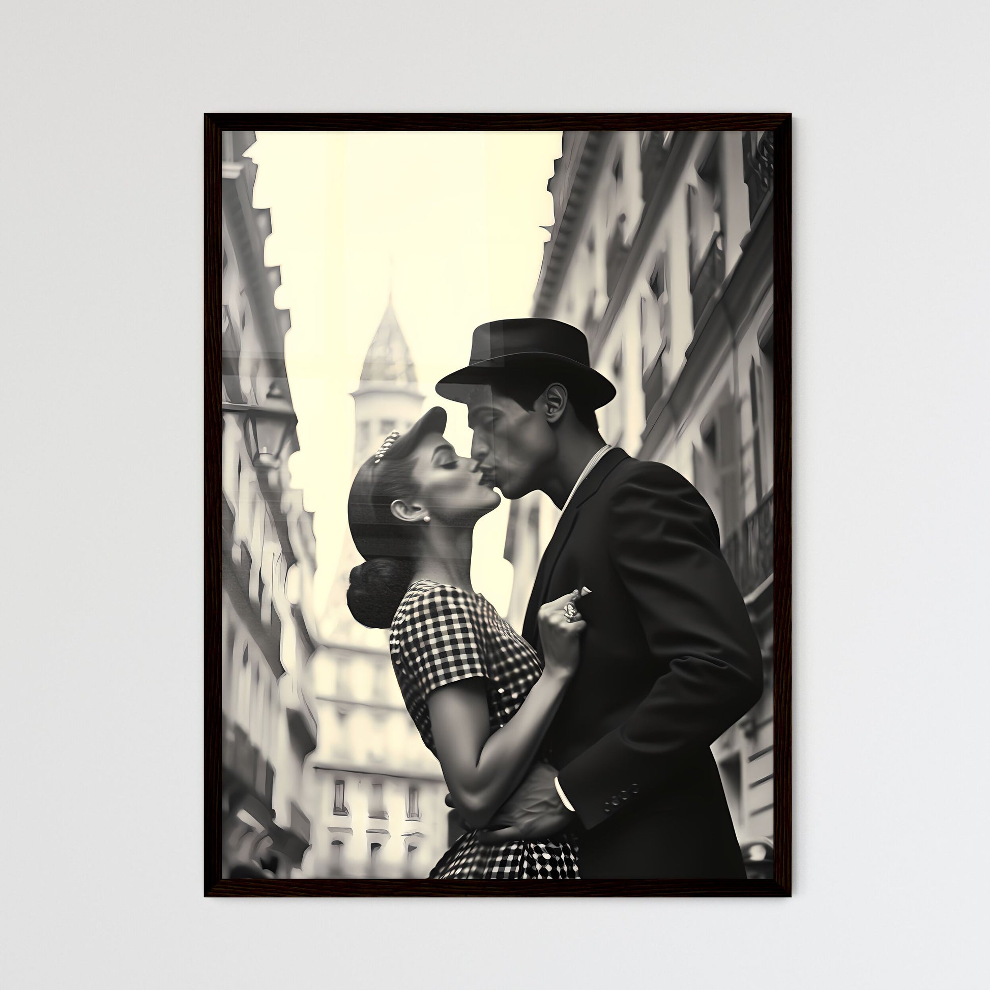 A Poster of if Picasso was a photographer - A Man And Woman Kissing In A Street Framed Art