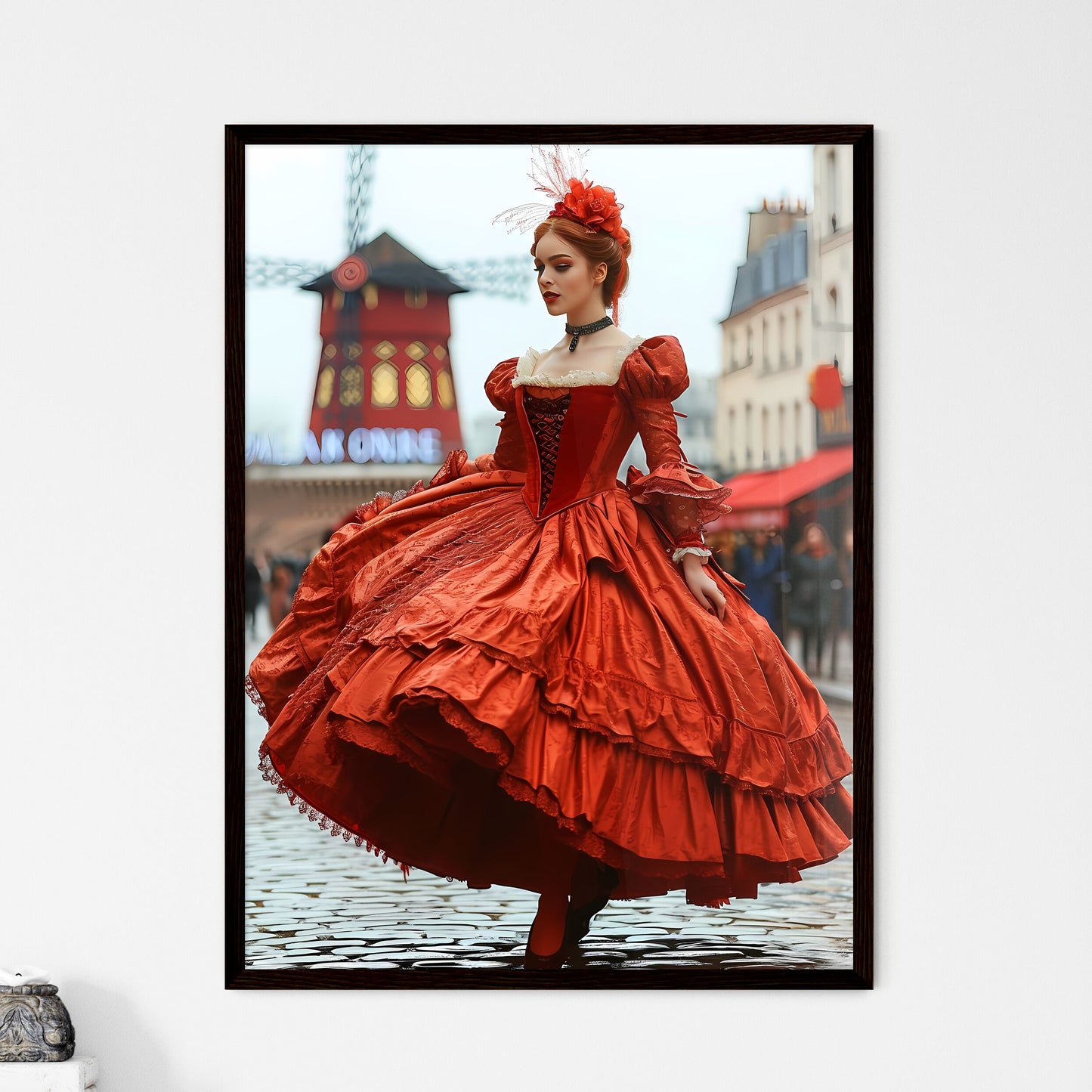 A Poster of moulin rouge advertising - A Woman In A Red Dress