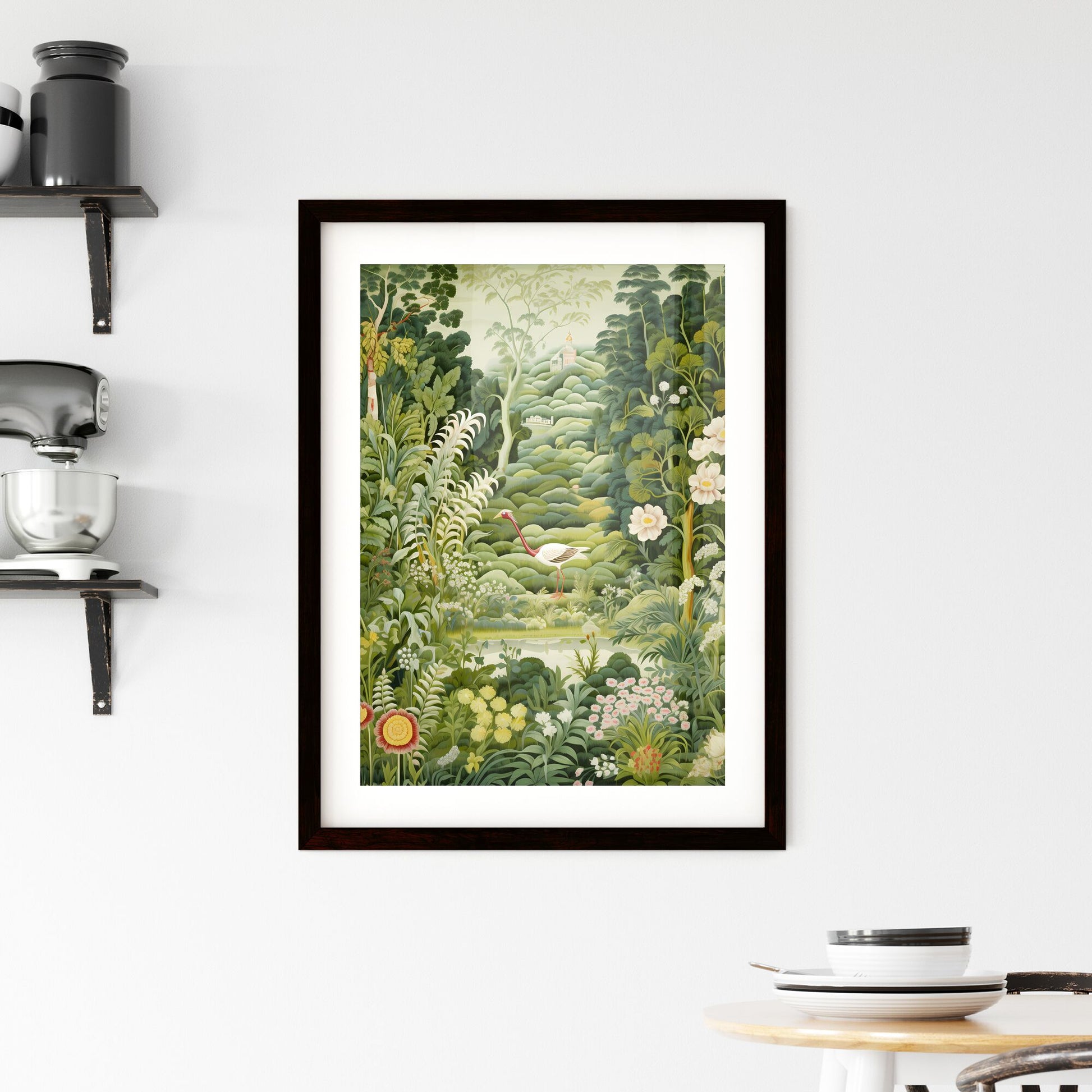 A Poster of green tapestry - A Painting Of A Bird In A Forest Default Title