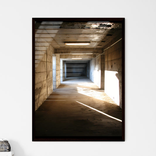 A Poster of tunnel shadows - A Long Concrete Tunnel With Lights Default Title