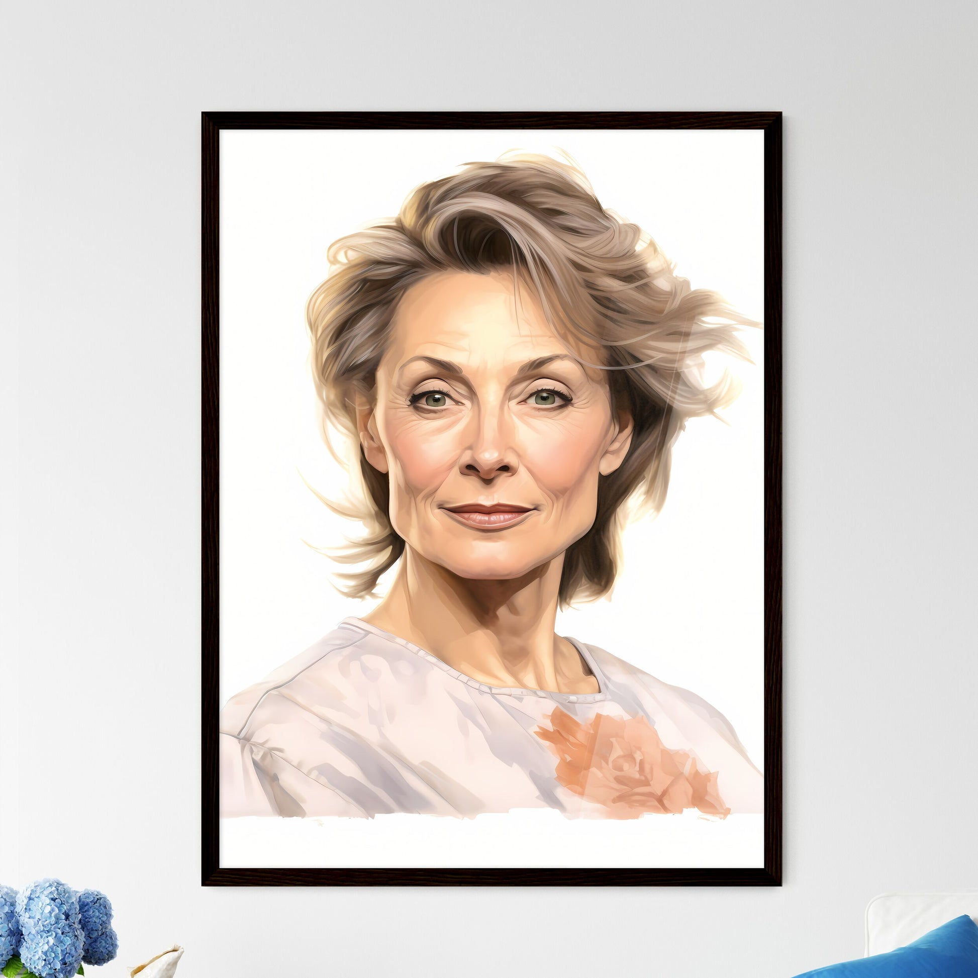 A Poster of beautiful mature woman 50 years  - Framed Art Print