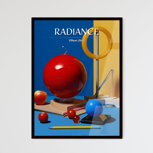 A Poster of A group of objects - A Red Sphere With A Wire Attached To A Yellow Circle And Red And Blue Balls Default Title