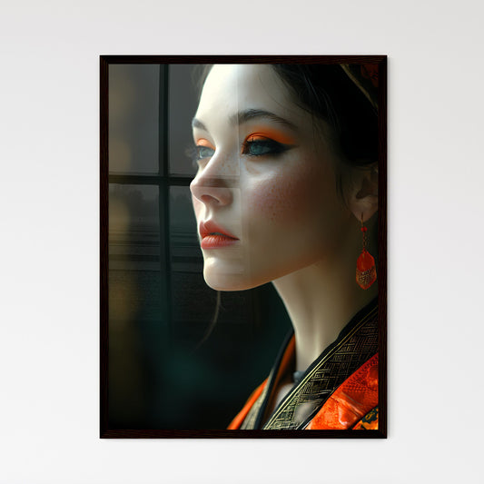A Poster of beautiful woman - A Woman With Orange Makeup And Earrings Default Title