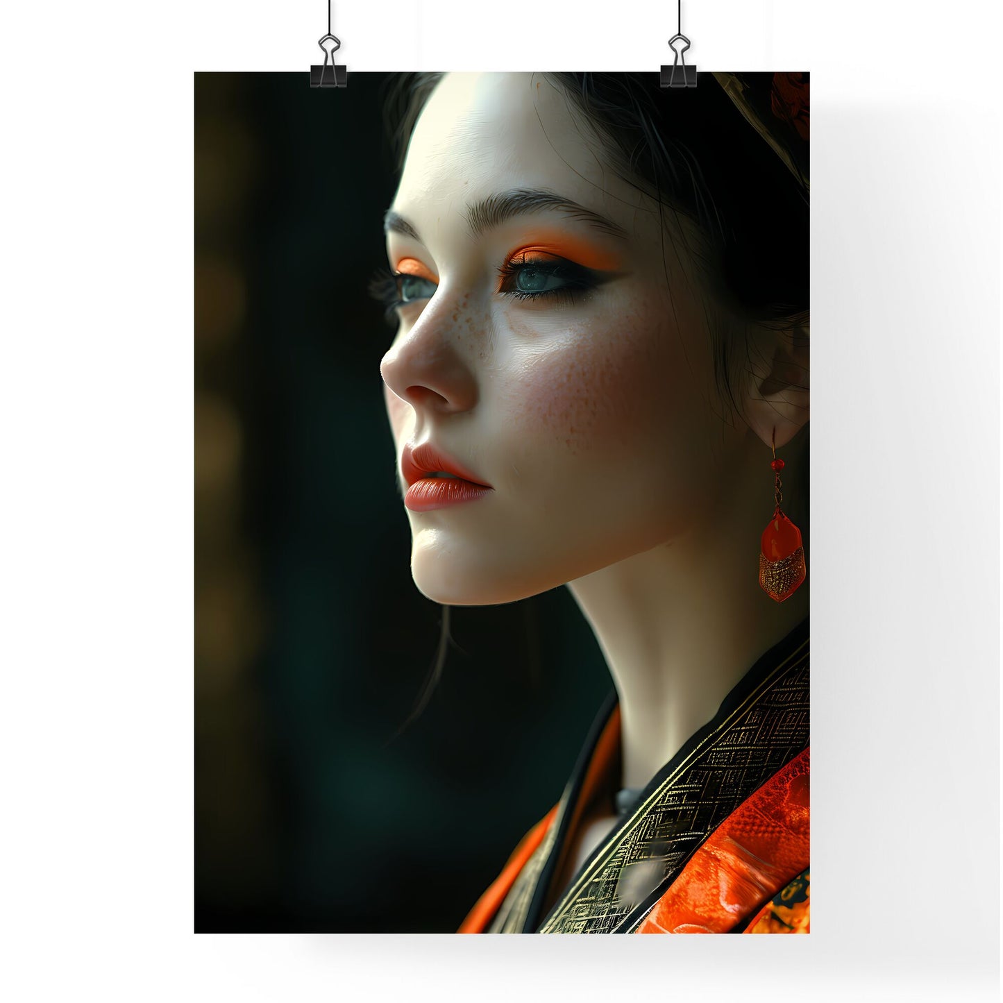 A Poster of beautiful woman - A Woman With Orange Makeup And Earrings Default Title