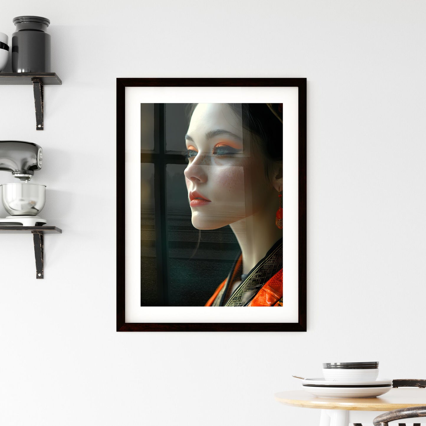 A Poster of beautiful woman - A Woman With Orange Makeup And Earrings Default Title