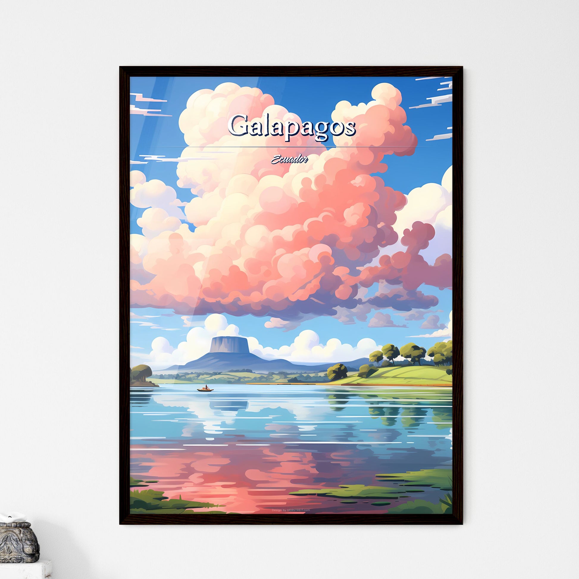 Galapagos, Ecuador - Art print of a pink clouds over a lake Default Title