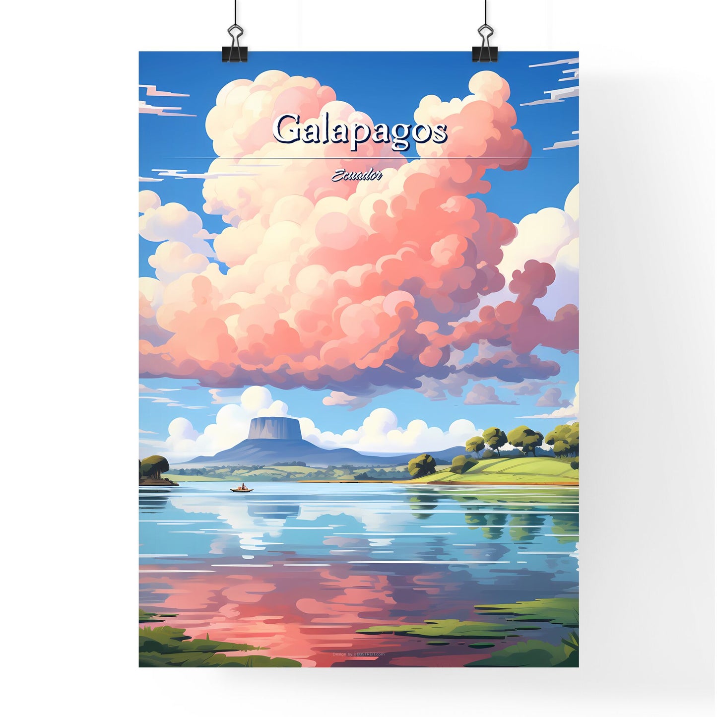 Galapagos, Ecuador - Art print of a pink clouds over a lake Default Title