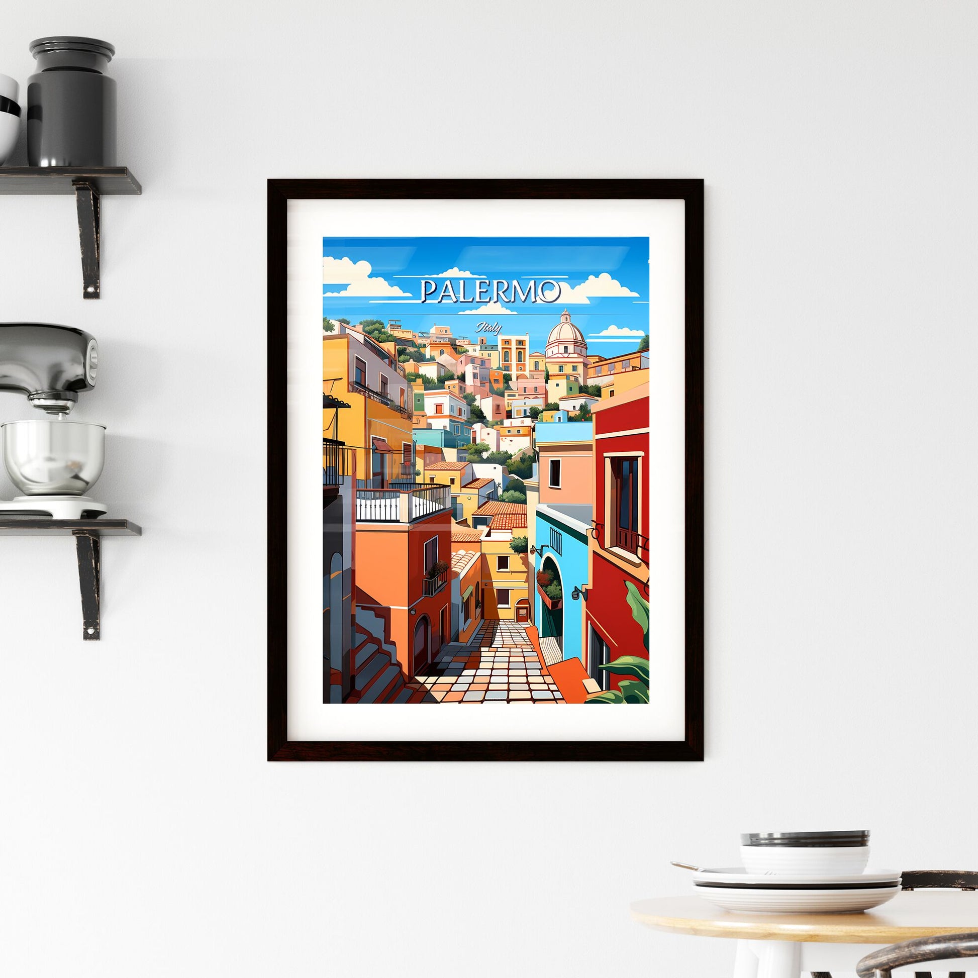Palermo, Italy - Art print of a colorful buildings on a hill Default Title