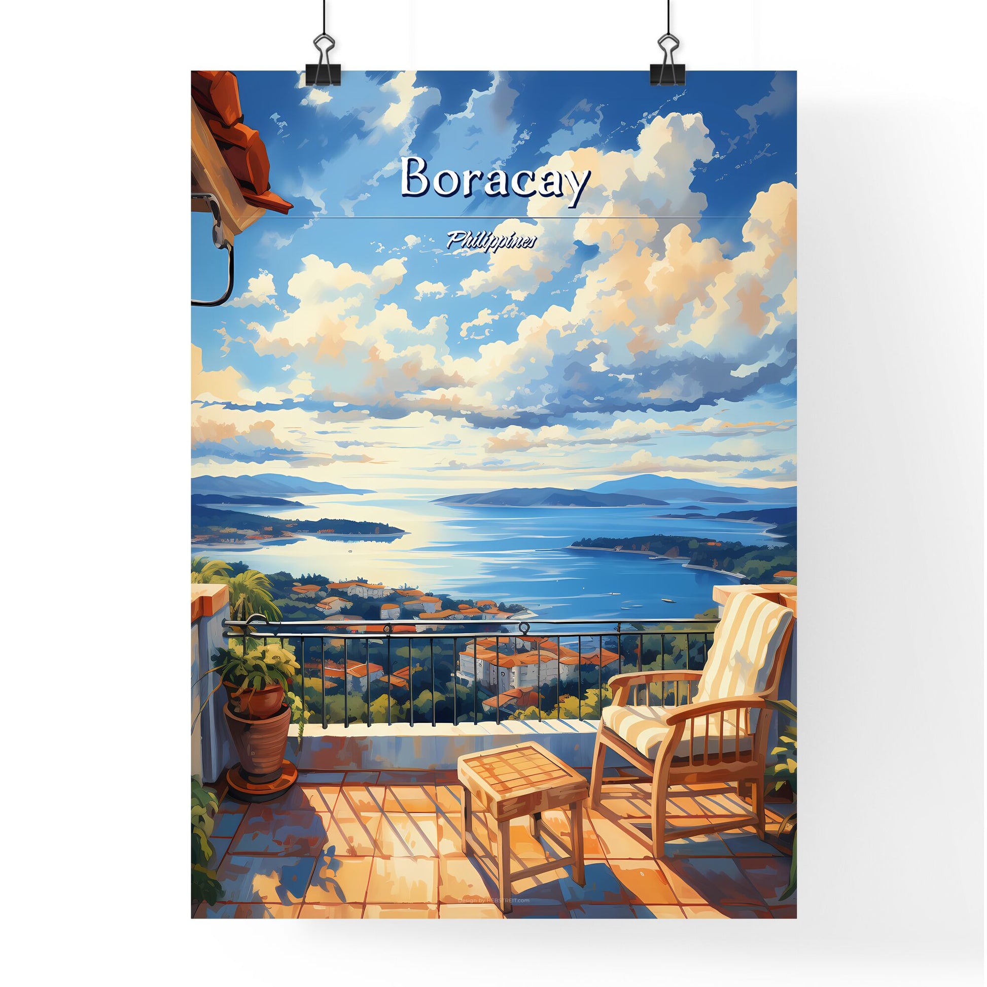 On the roofs of Boracay, Philippines - Art print of a chair on a balcony overlooking a body of water Default Title