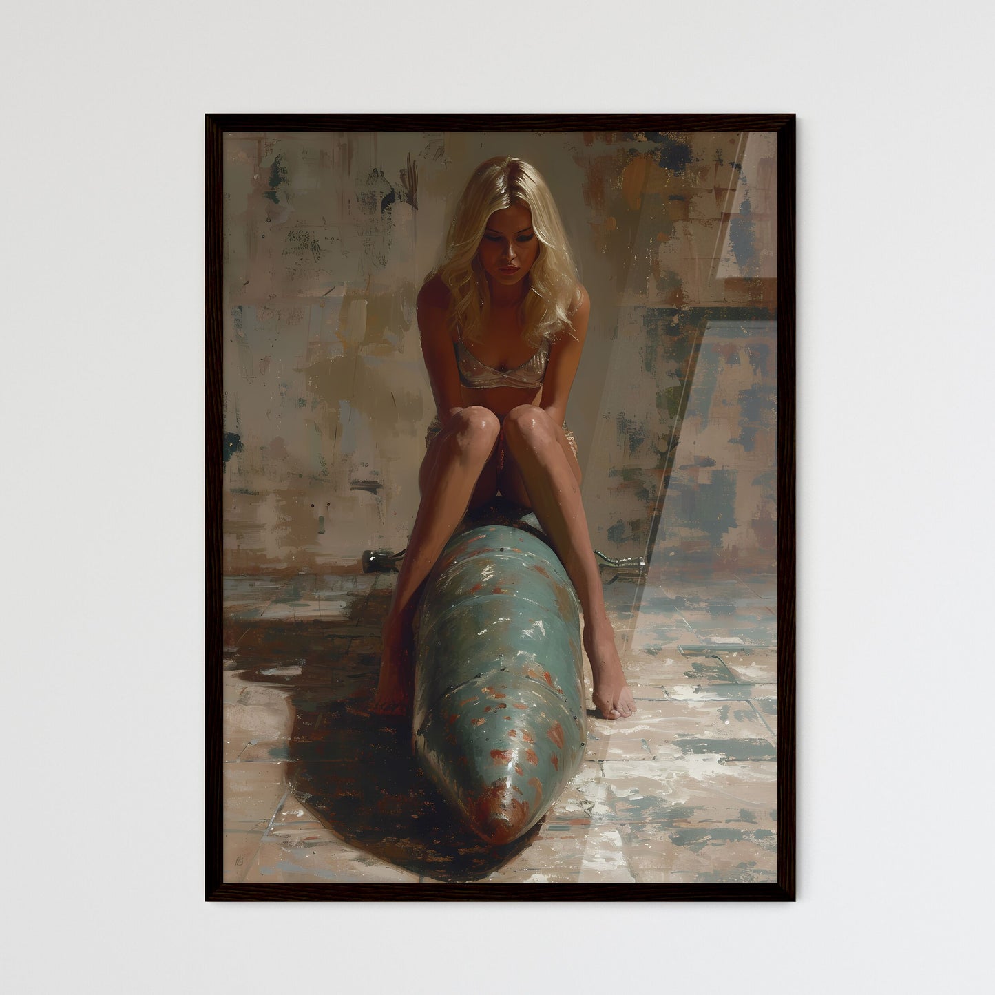 American kitsch style art work of a girl rid - Framed Art Print