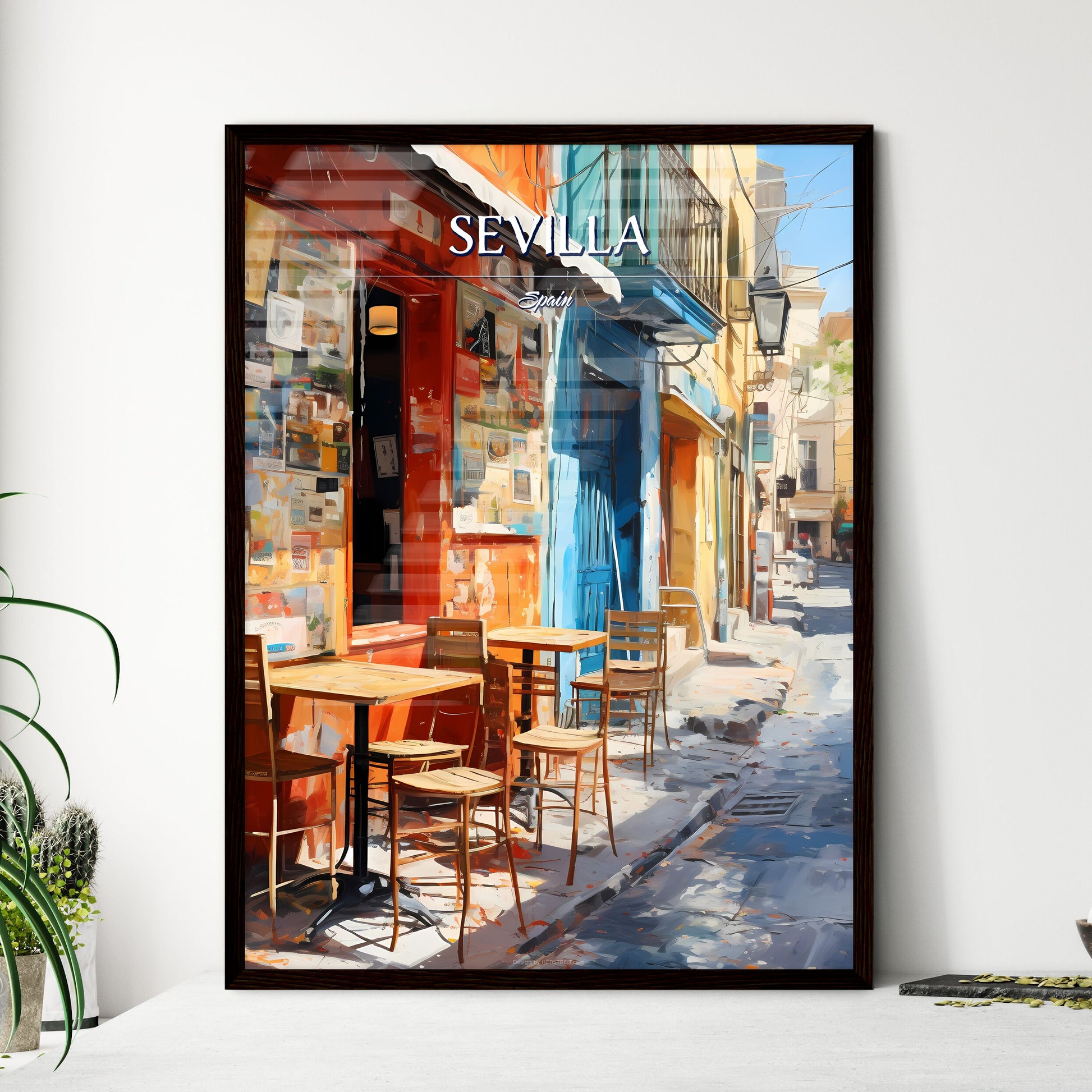 Sevilla, Spain - Art print of a street with tables and chairs Default Title