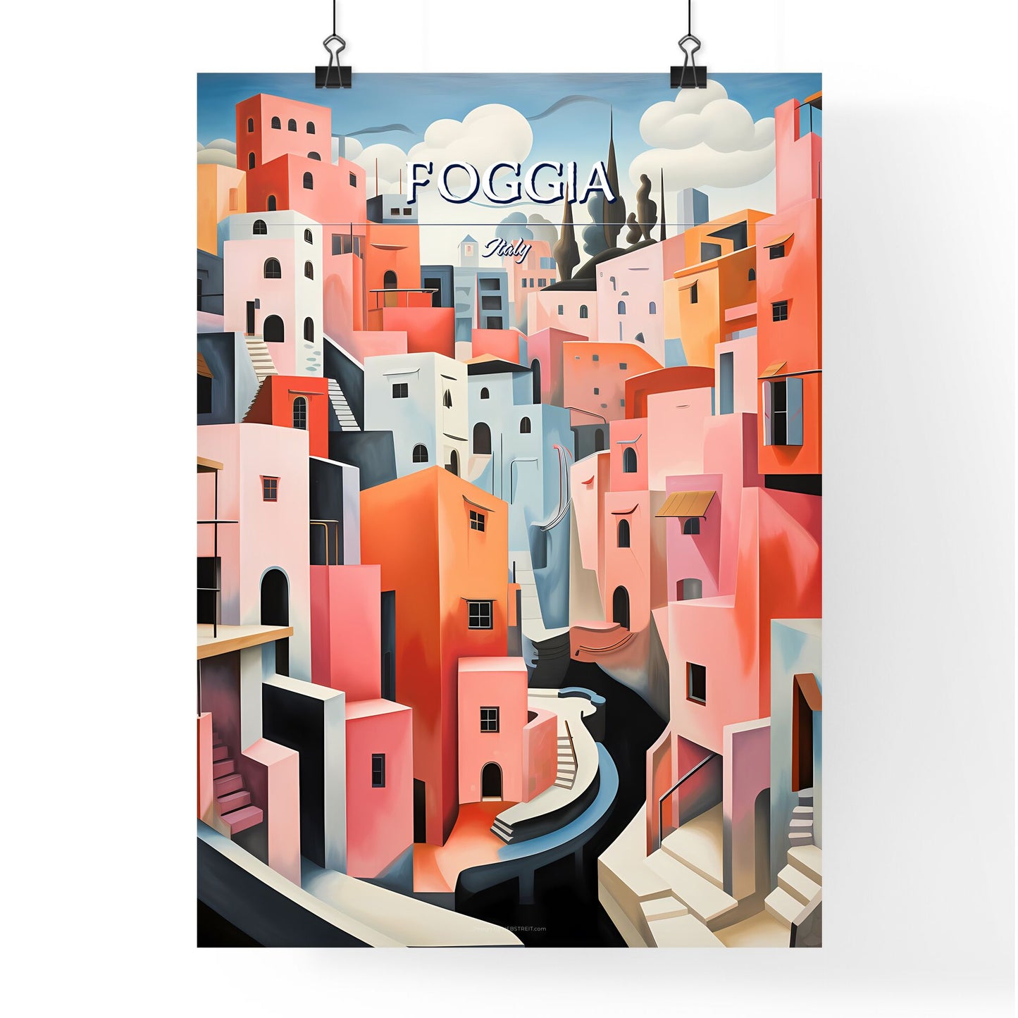 Foggia, Italy - Art print of a painting of a colorful city Default Title
