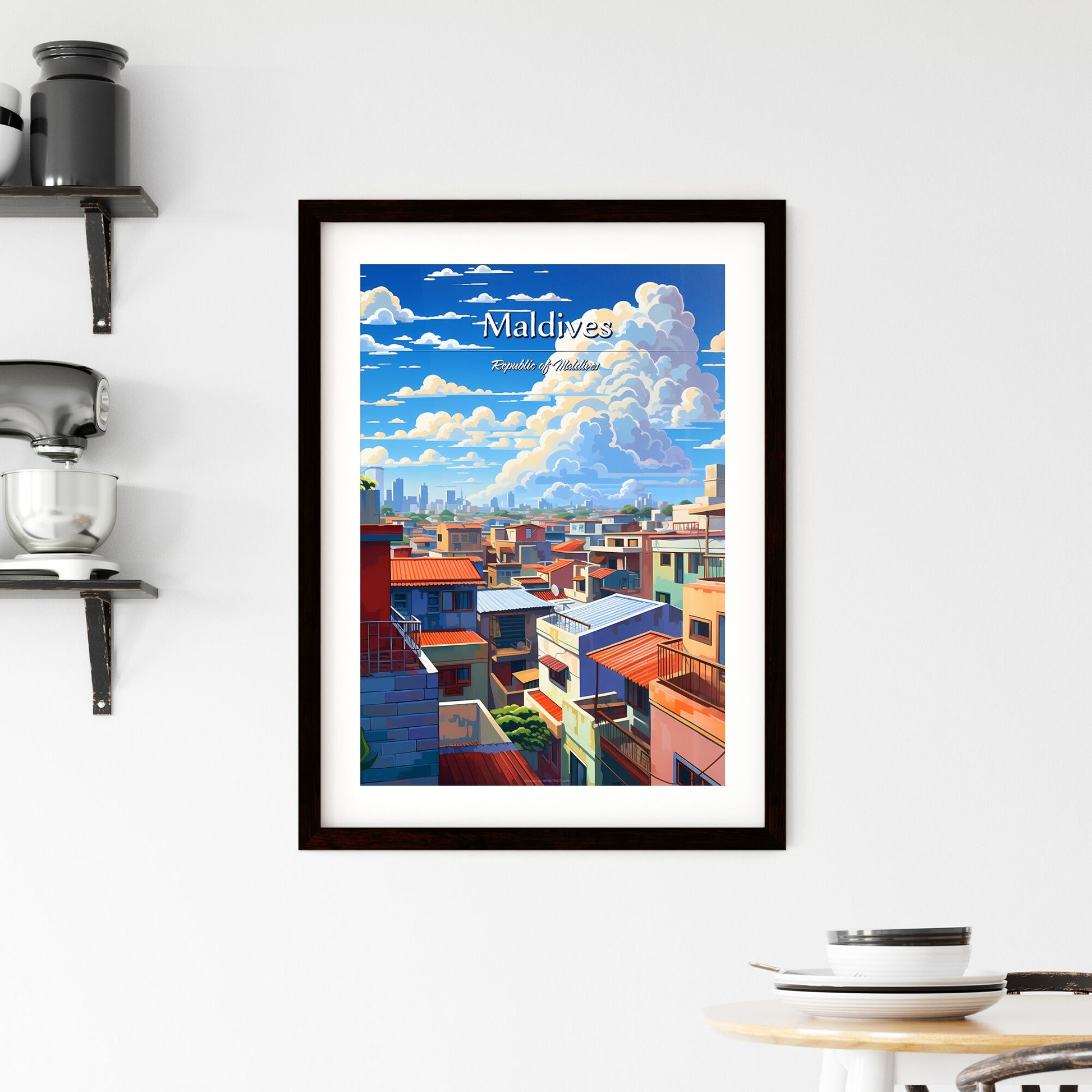 On the roofs of Maldives, Republic of Maldives - Art print of a city with many buildings and clouds in the sky Default Title