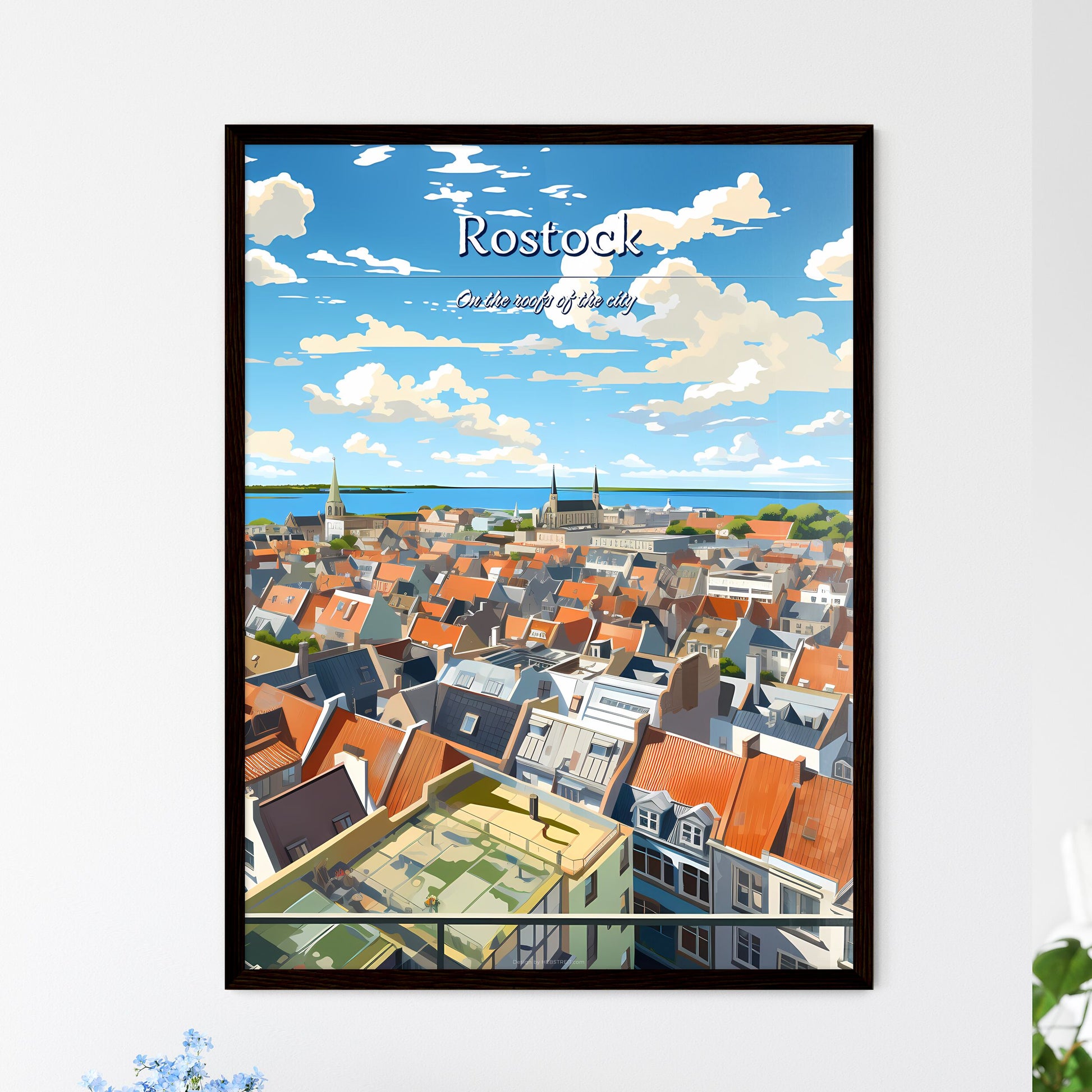 On the roofs of Rostock - Art print of a city with many roofs and a body of water Default Title