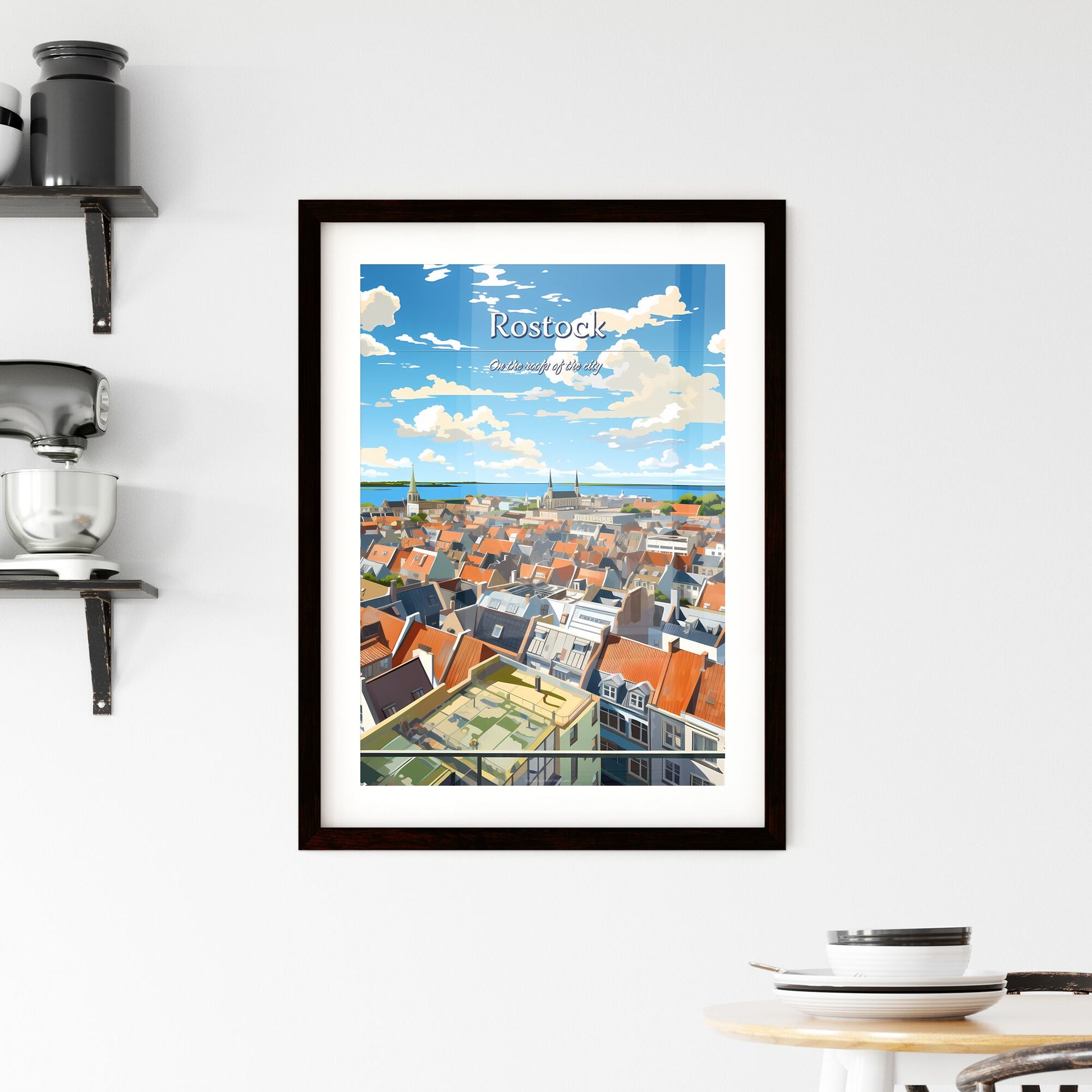 On the roofs of Rostock - Art print of a city with many roofs and a body of water Default Title