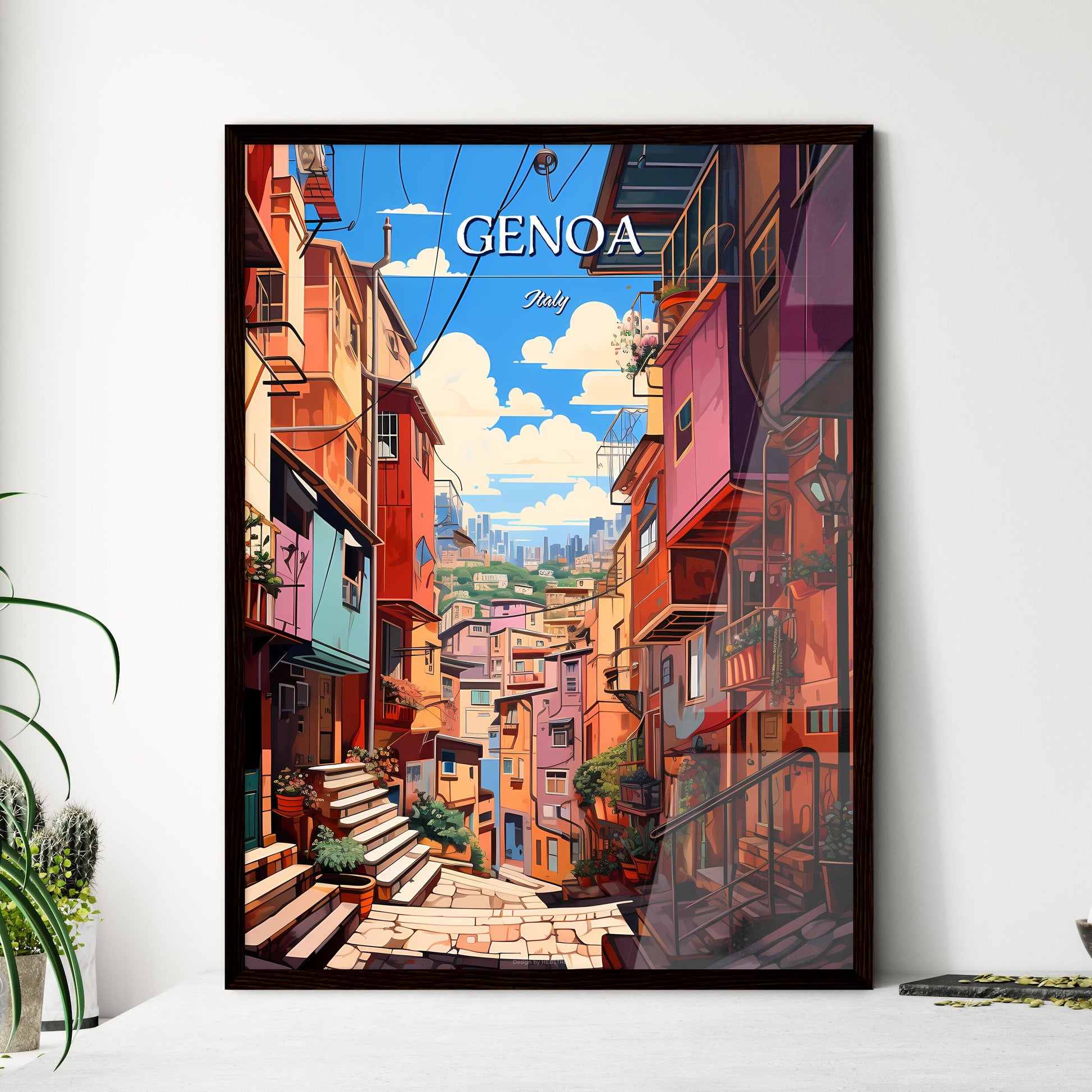 Genoa, Italy - Art print of a colorful buildings in Little Italy Framed Art