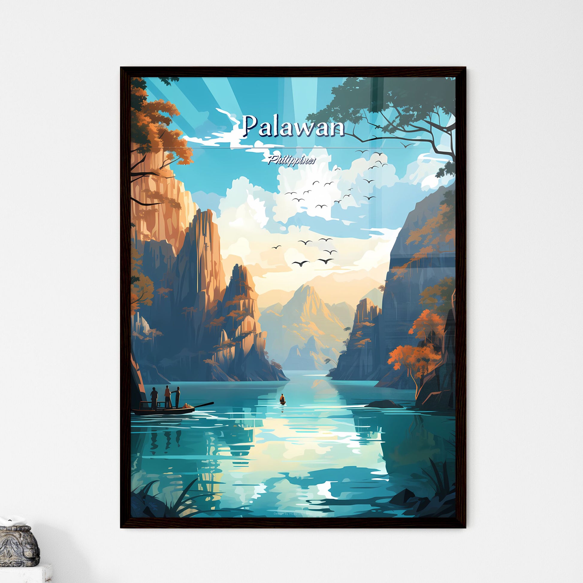 Palawan, Philippines - Art print of a painting of a river with mountains and trees Default Title