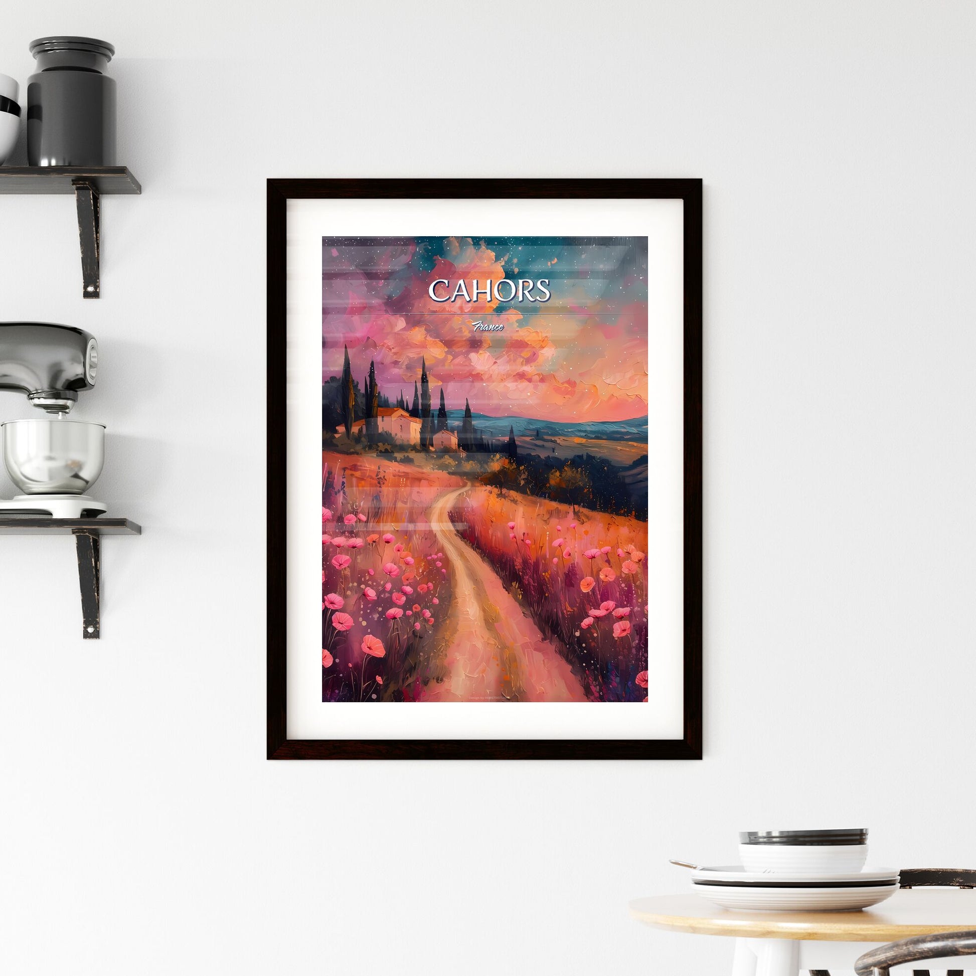 Cahors, France - Art print of a painting of a road in a field with flowers Default Title