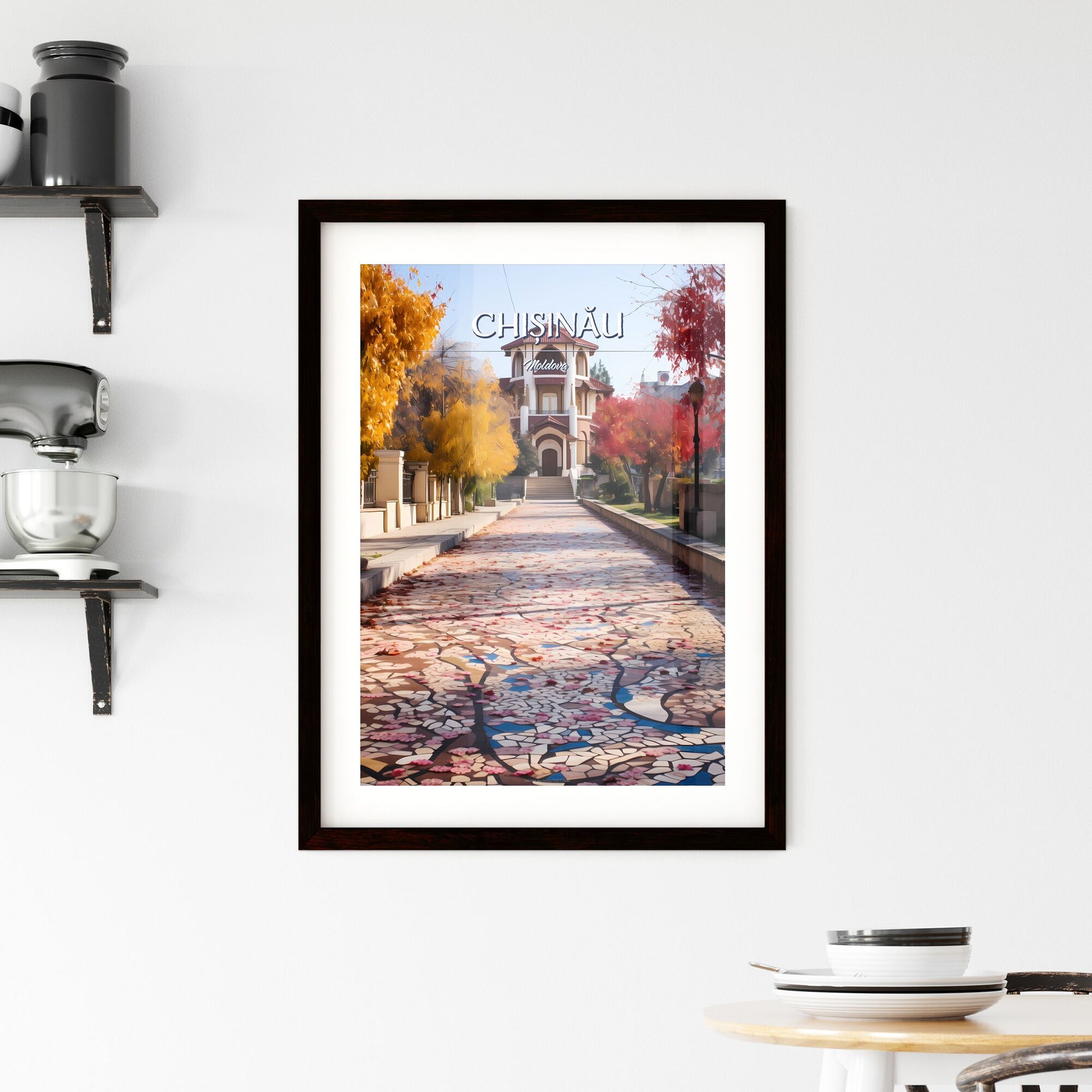 Chișinău, Moldova - Art print of a stone path with trees and a building in the background Default Title