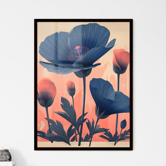 Flowers in blue on a pastel white background - Framed Art Print