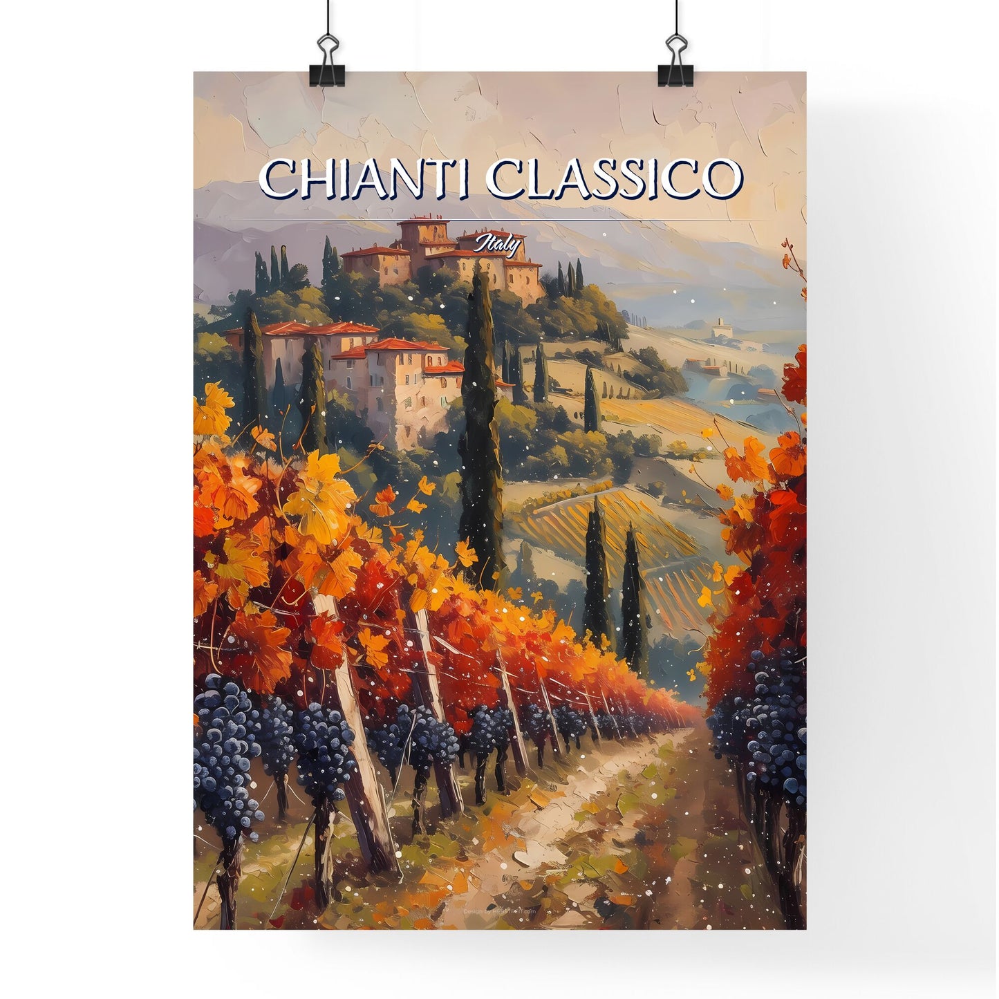 Chianti Classico, Italy - Art print of a painting of a vineyard with houses and trees Default Title