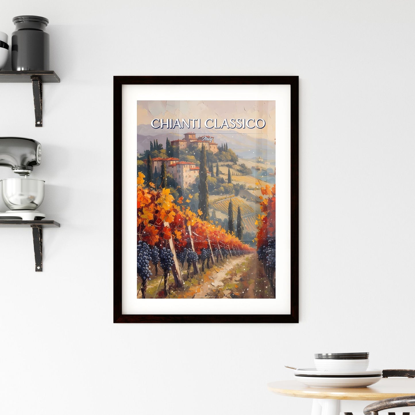Chianti Classico, Italy - Art print of a painting of a vineyard with houses and trees Default Title