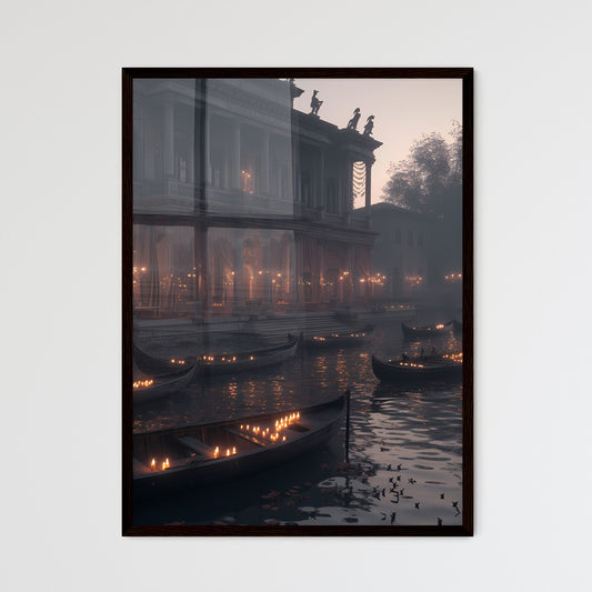 Ancient Israel - Art print of boats in a river with boats lit up with candles Default Title