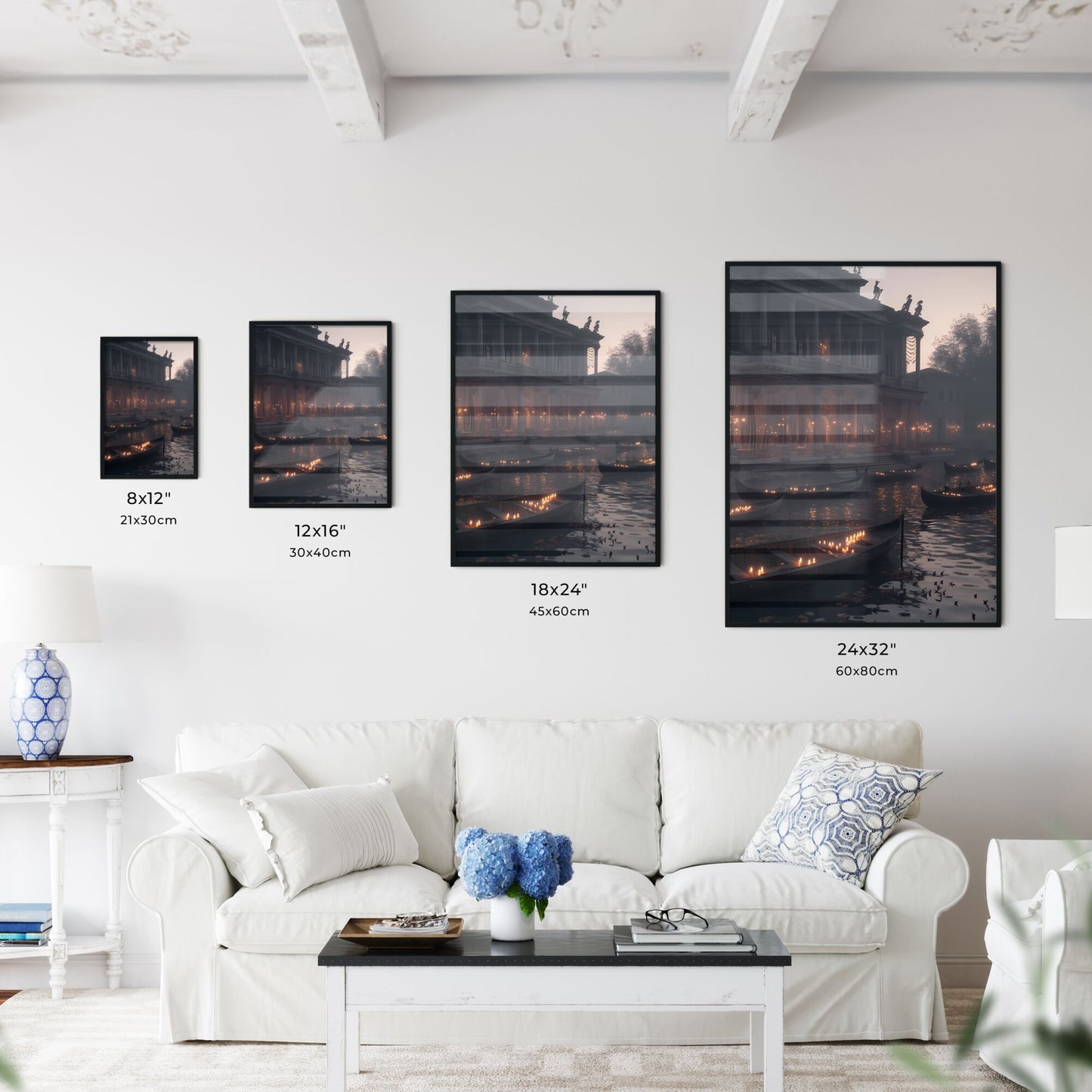 Ancient Israel - Art print of boats in a river with boats lit up with candles Default Title