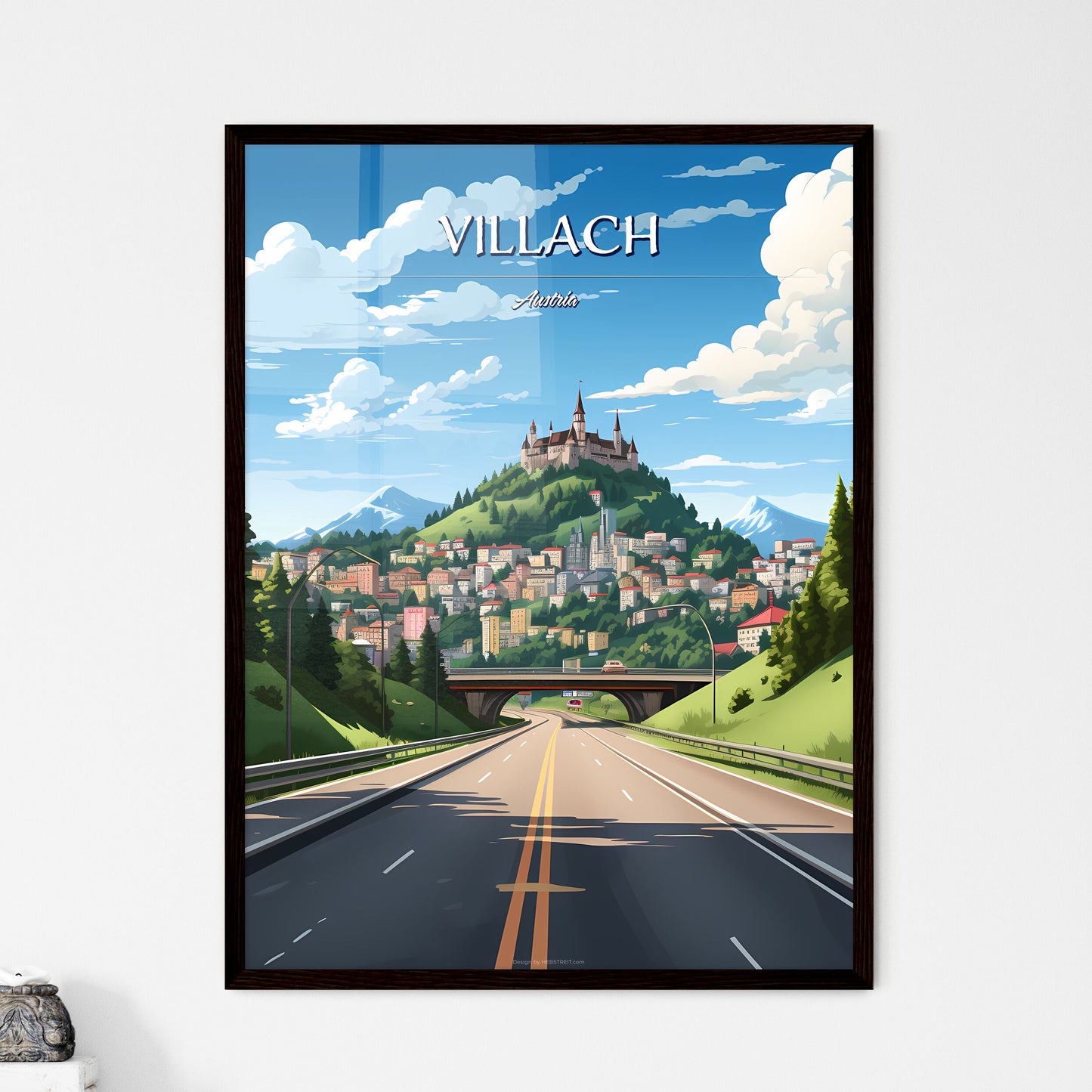Villach, Austria - Art print of a road with a castle on top of a hill Default Title