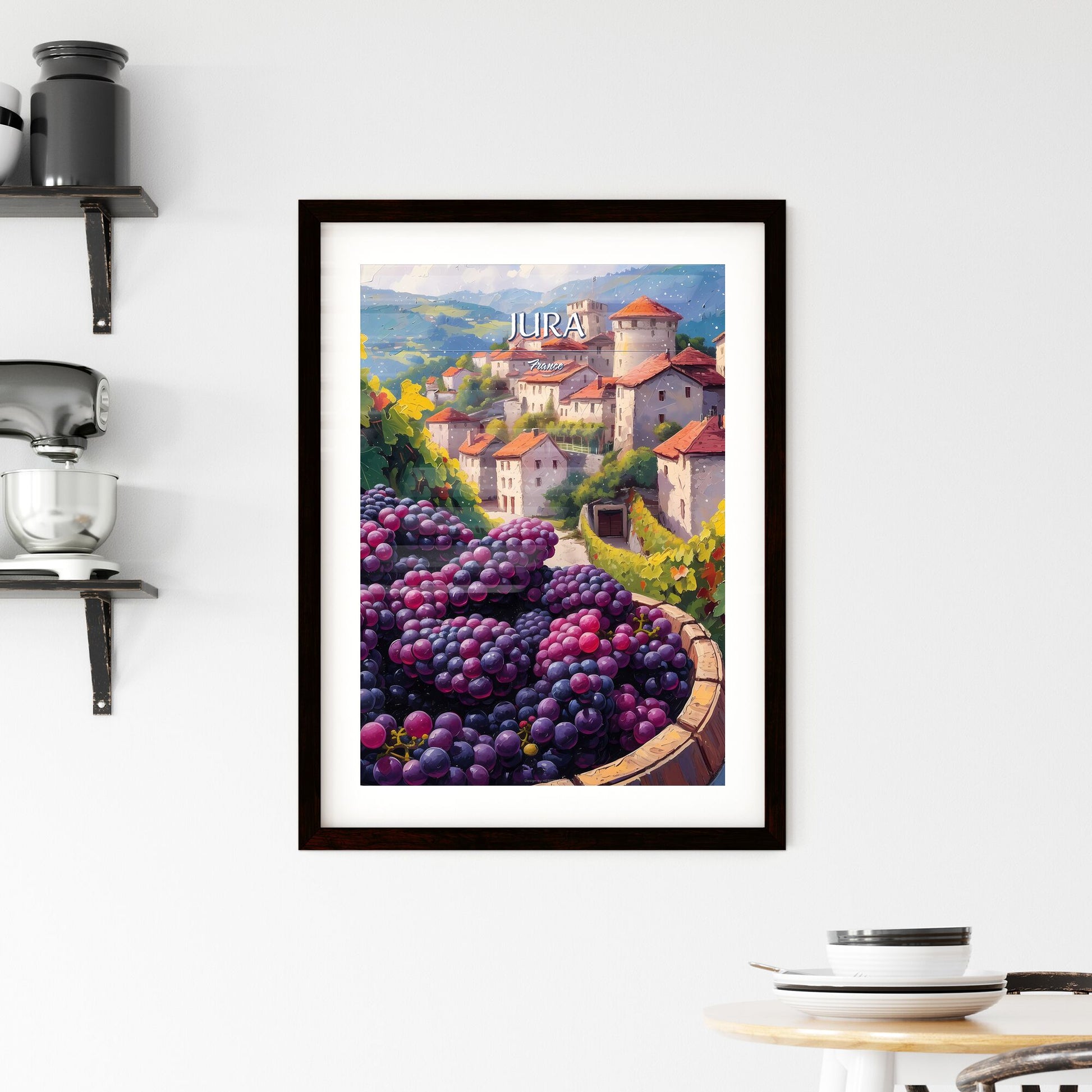 Jura, France - Art print of a painting of a town with grapes Default Title