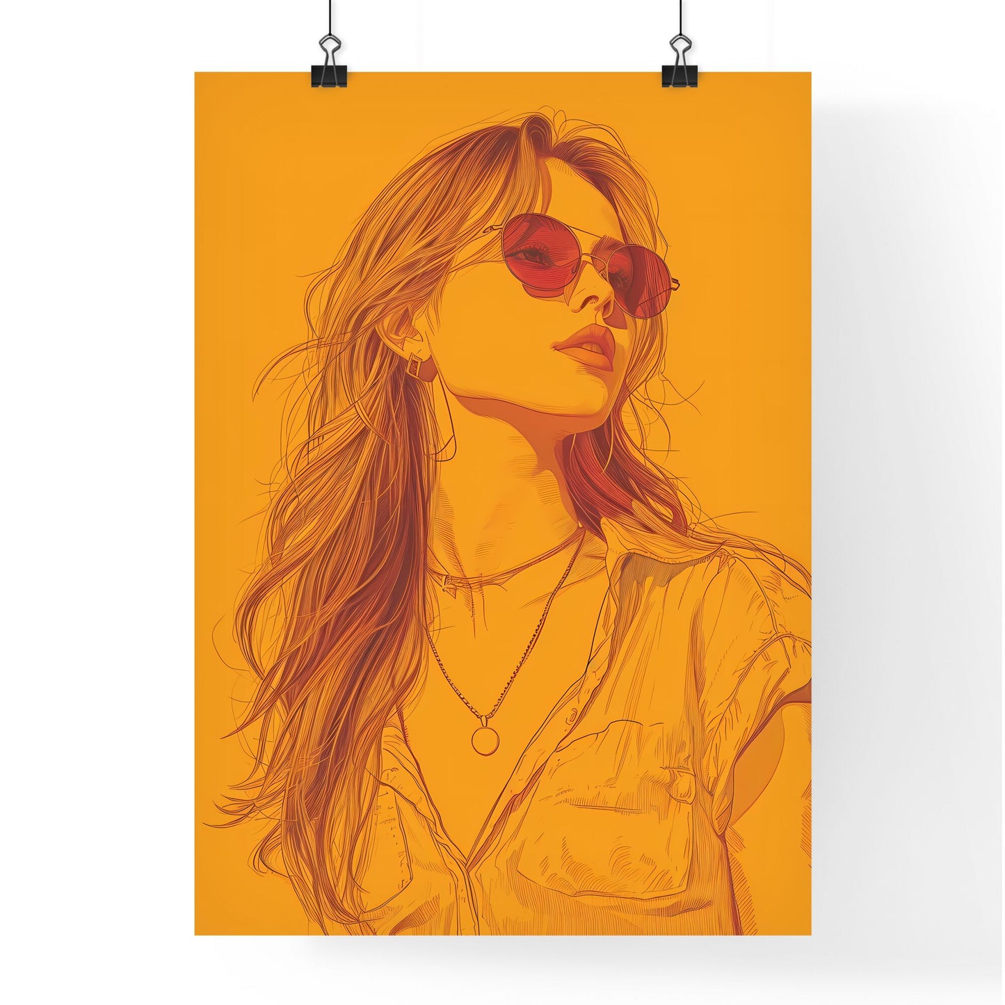 A continous one line minimalist illustration of a pretty girl - Art print of a woman wearing sunglasses and a necklace Default Title