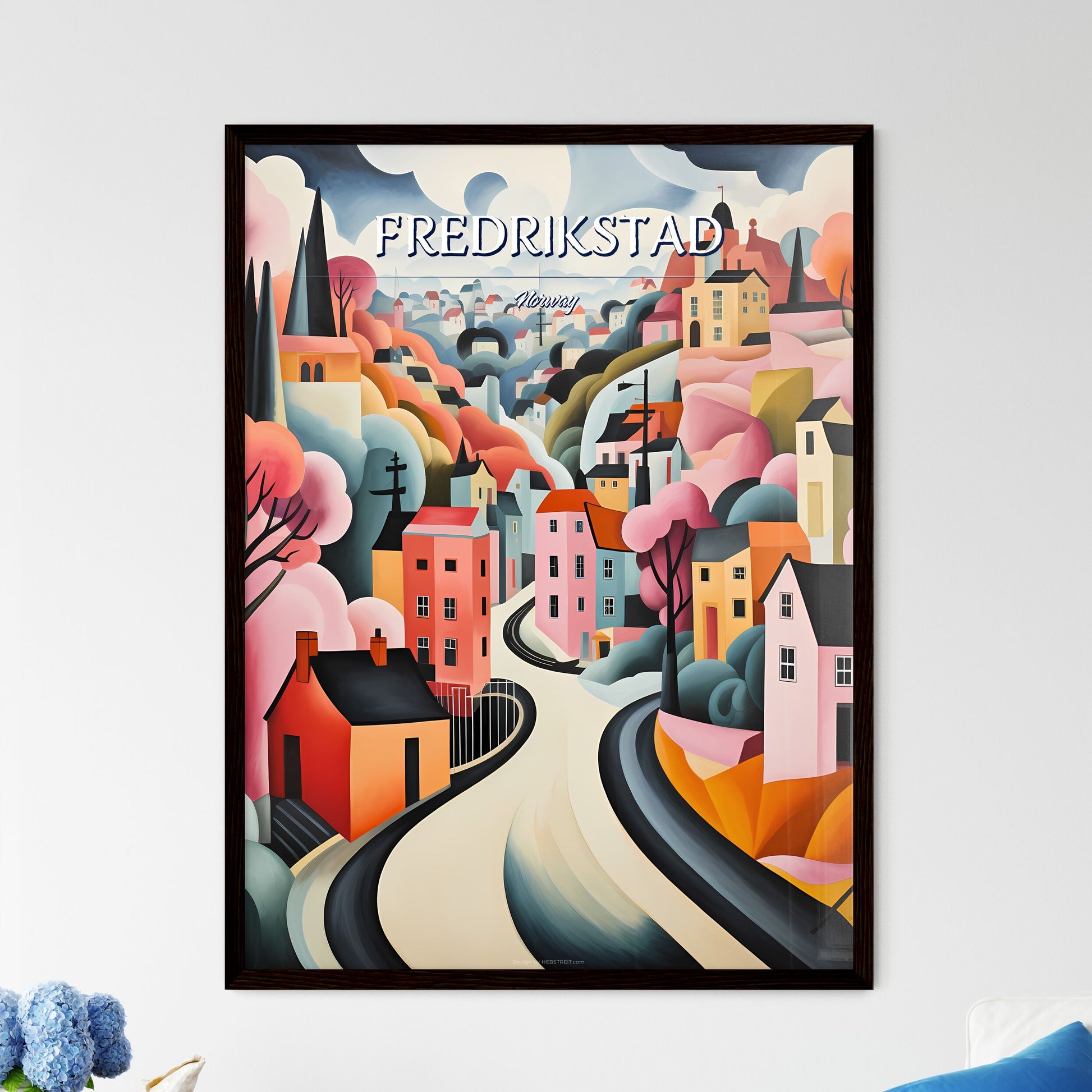 Fredrikstad, Norway - Art print of a painting of a town Framed Art