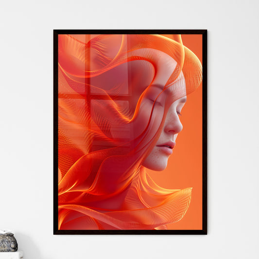 Abstract orange and red wave - Art print of a woman with orange fabric covering her face Default Title