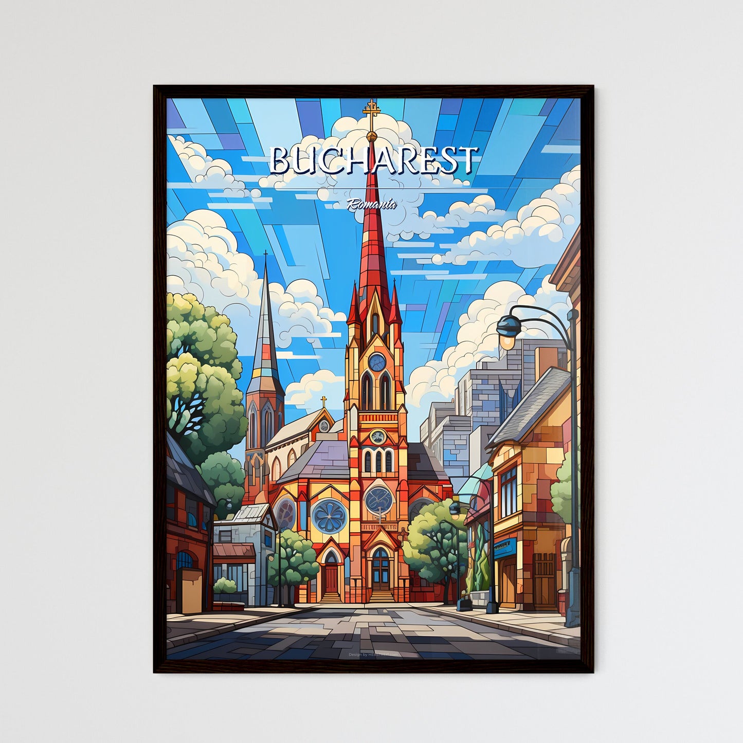 Bucharest, Romania - Art print of a church in a city Framed Art