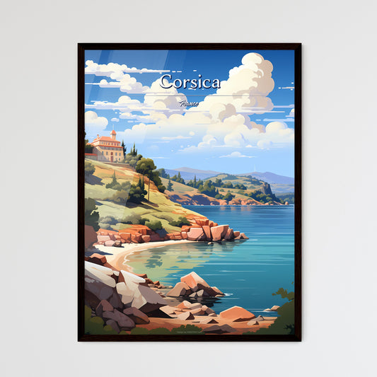 Corsica, France - Art print of a house on a hill by a body of water Framed Art