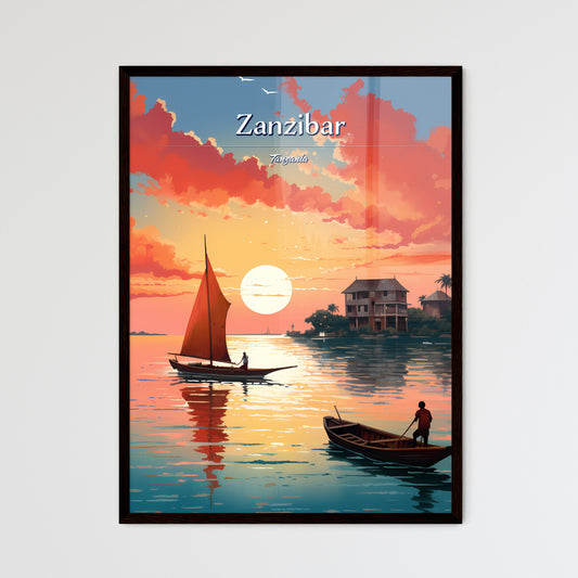 Zanzibar, Tanzania - Art print of a couple of boats on a lake with a house in the background Default Title