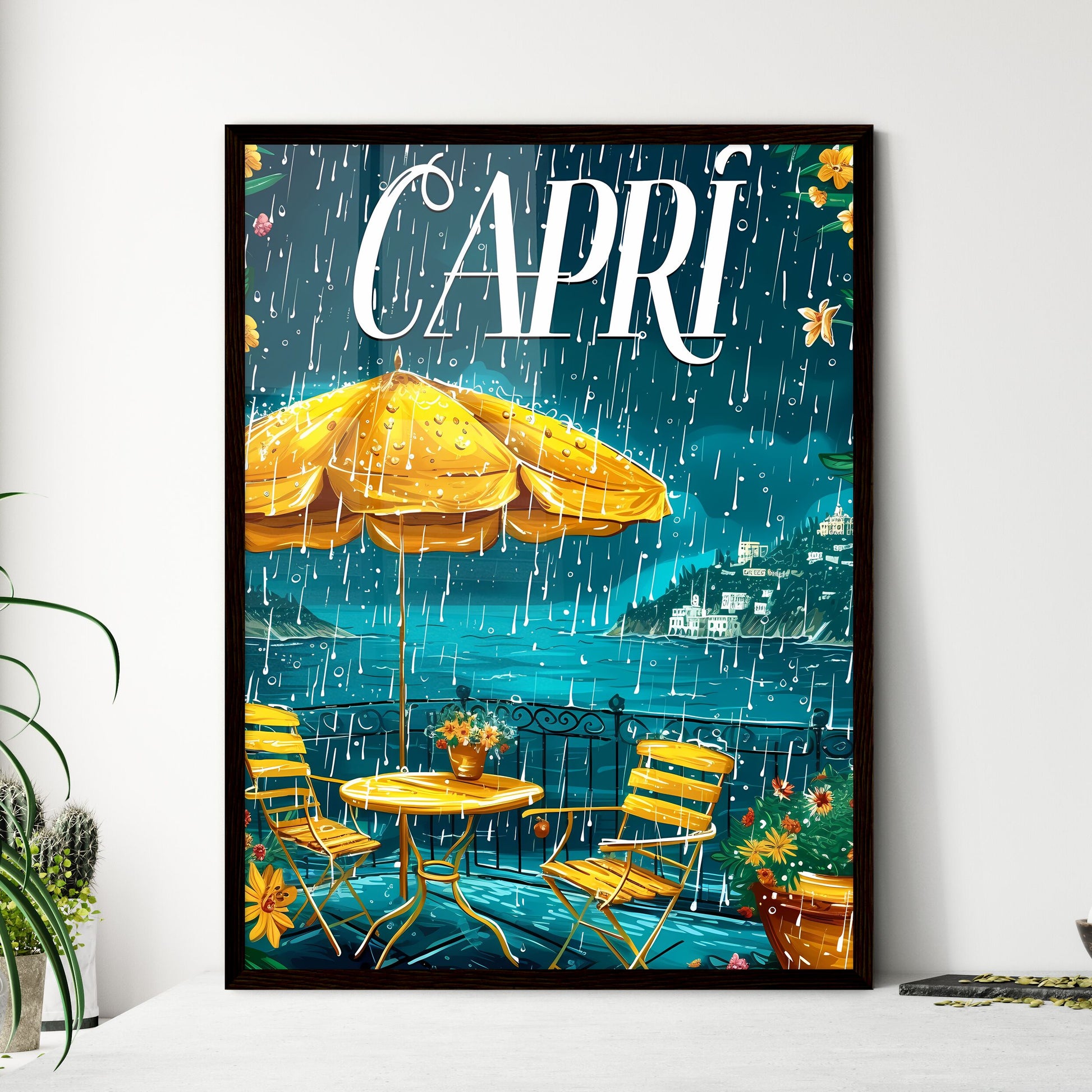 Capri Italy poster with text CAPRI in bodony - Framed Art Print