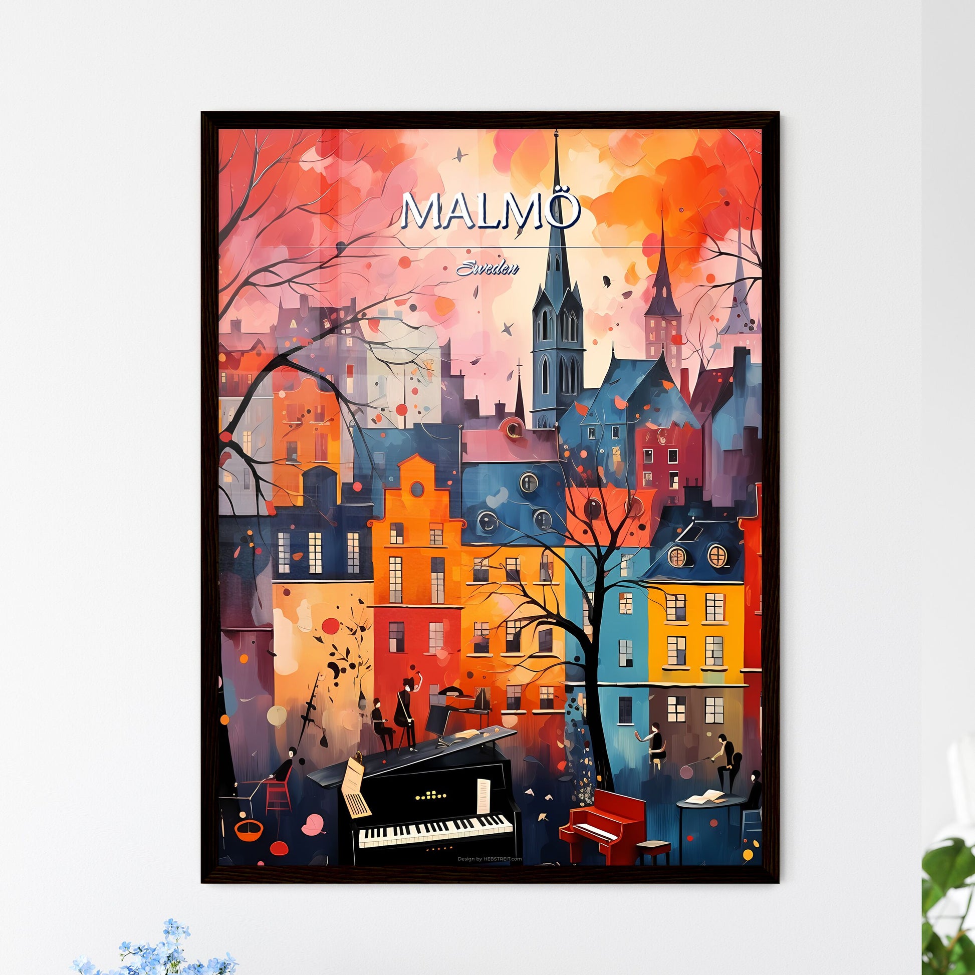 Malmö, Sweden, - Art print of a painting of a city Framed Art