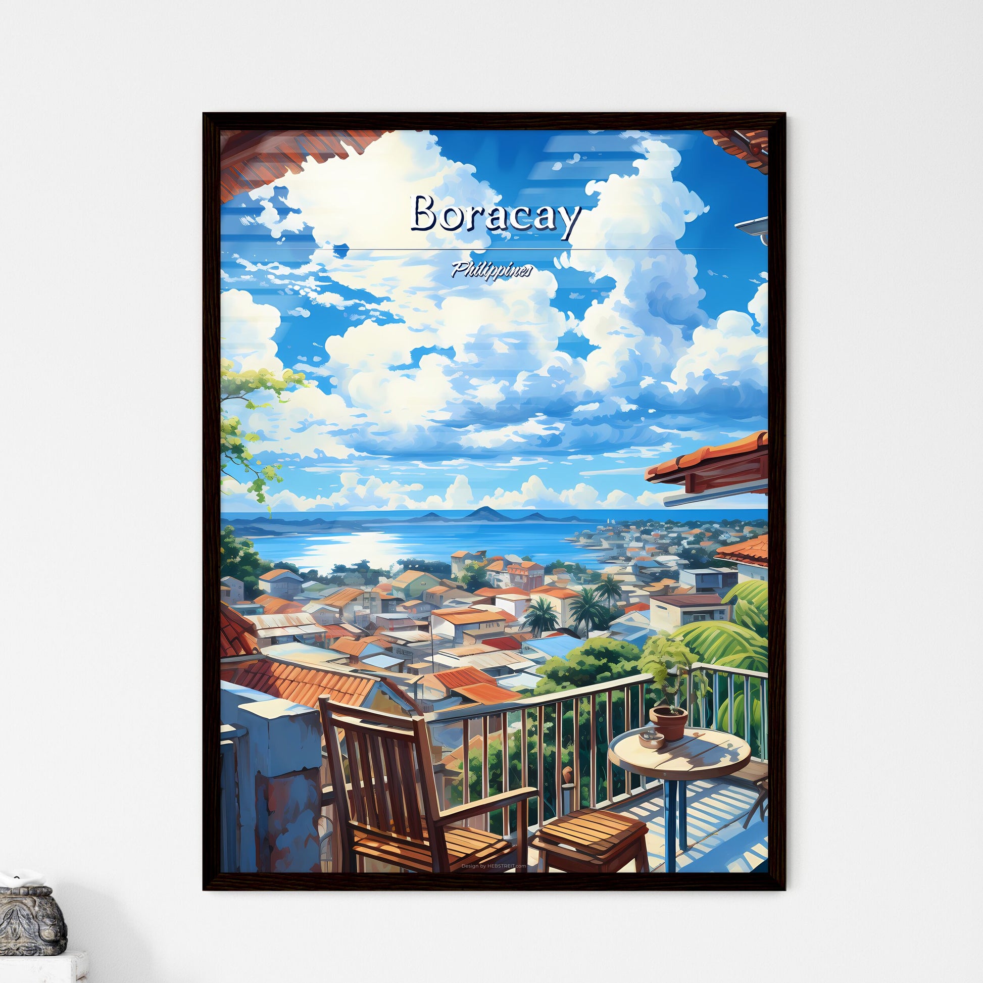 On the roofs of Boracay, Philippines - Art print of a view of a city from a balcony overlooking a body of water Framed Art