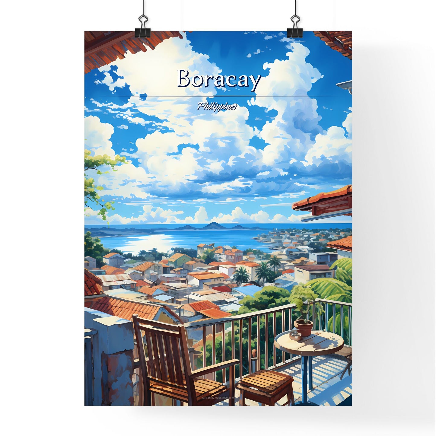On the roofs of Boracay, Philippines - Art print of a view of a city from a balcony overlooking a body of water Default Title