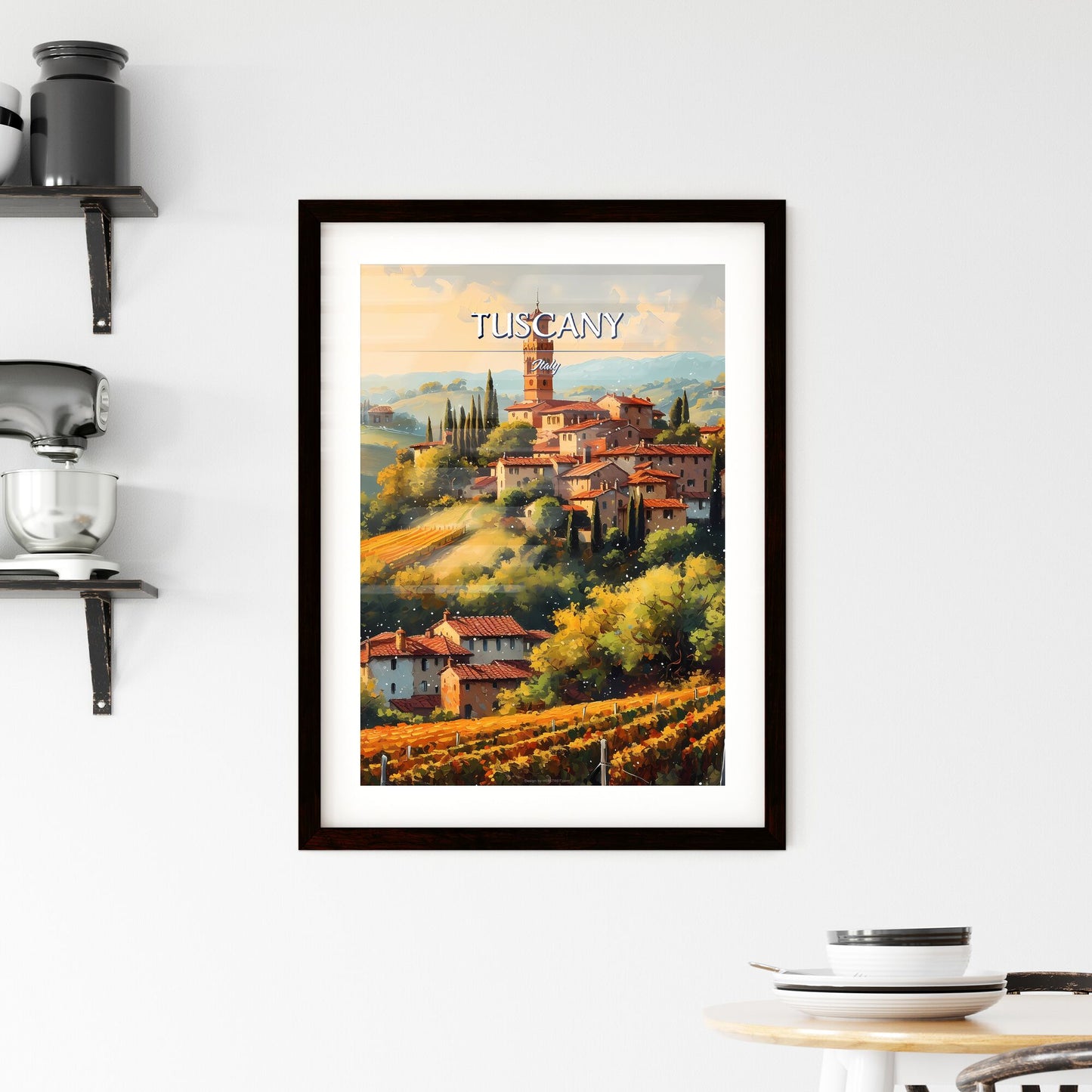 Tuscany, Italy - Art print of a painting of a village on a hill Default Title